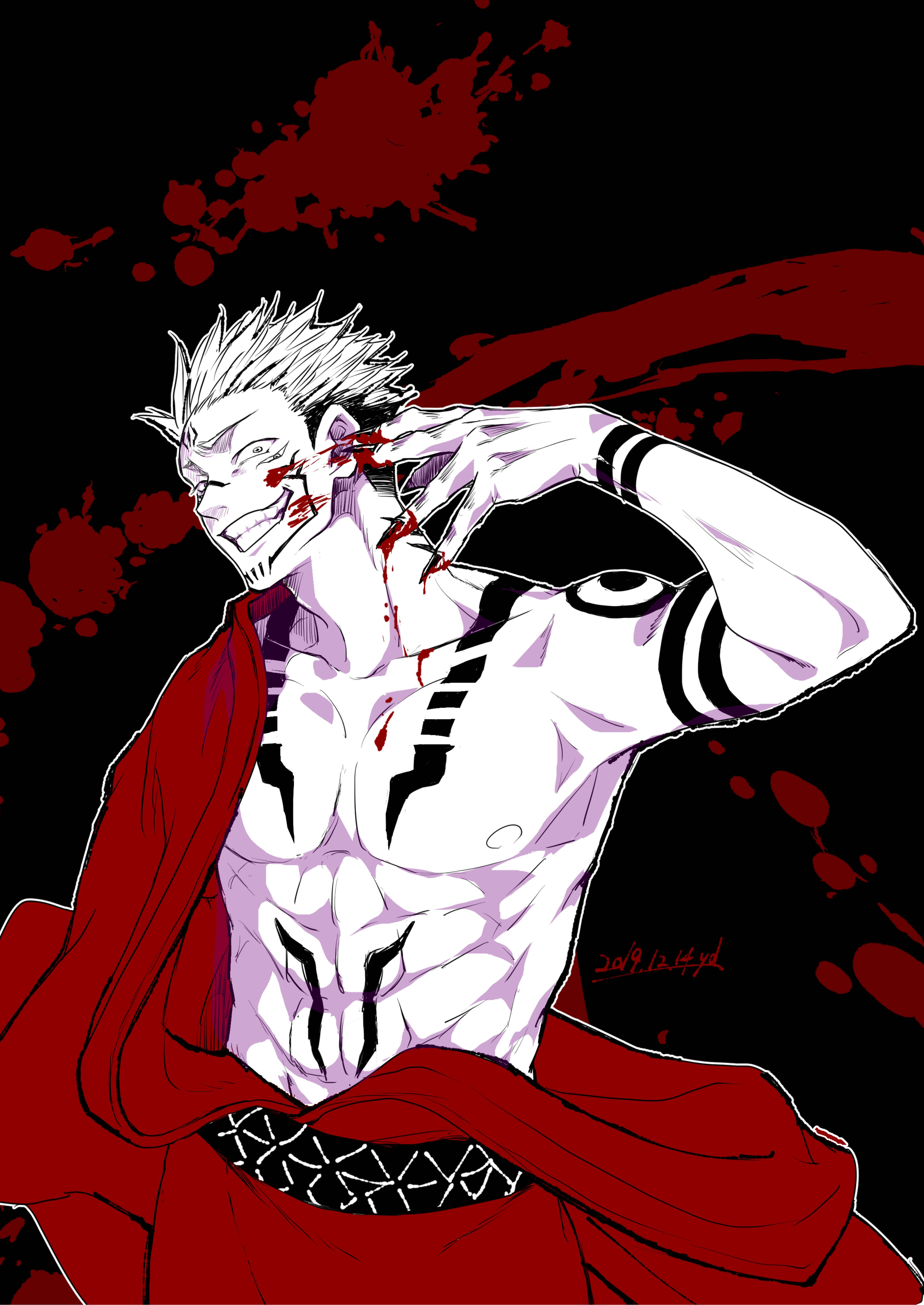 Sukuna ในชุดยูกาตะสีแดงจาก Jujutsu Kaisen วอลเปเปอร์