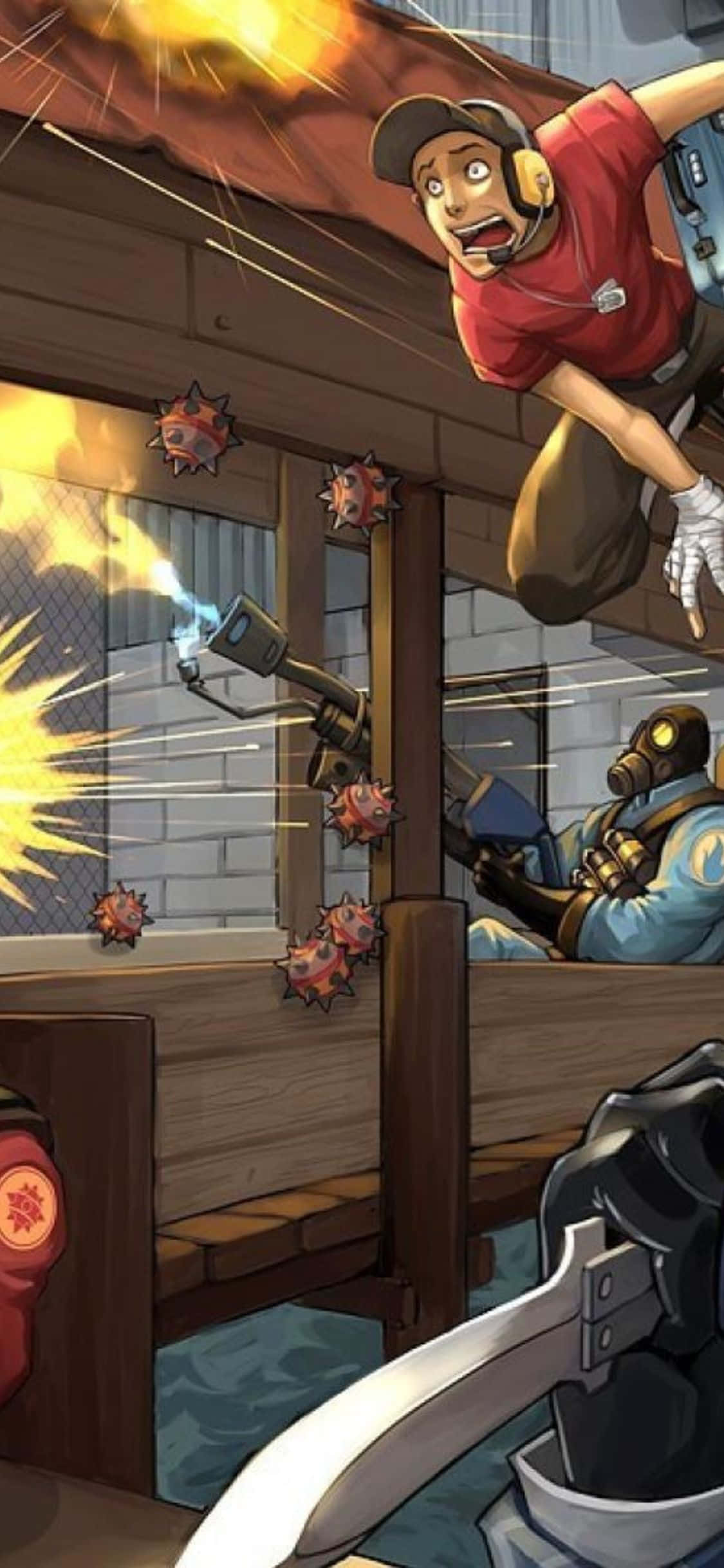 พื้นหลังสไตล์การ์ตูน Team Fortress 2 สำหรับ iPhone XS วอลเปเปอร์