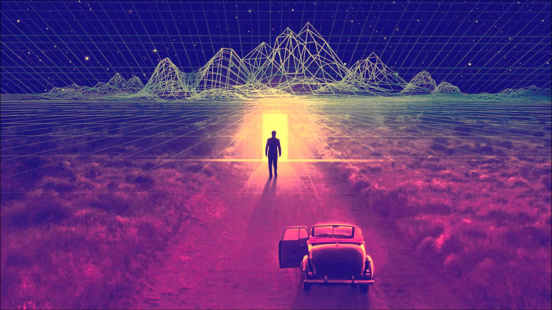 ศิลปะดิจิทัล The Thirteenth Floor แนวสุนทรีย์ยุค 80 โทนชมพู วอลเปเปอร์