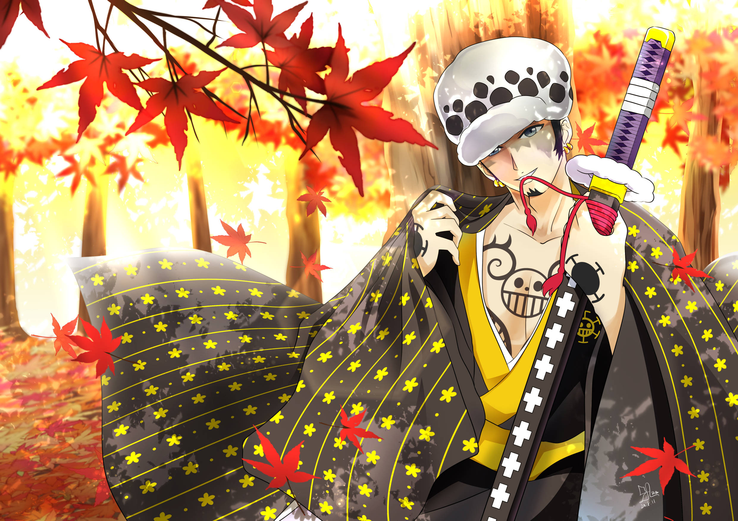 Trafalgar Law One Piece ชุดกิโมโนฤดูใบไม้ร่วง วอลเปเปอร์