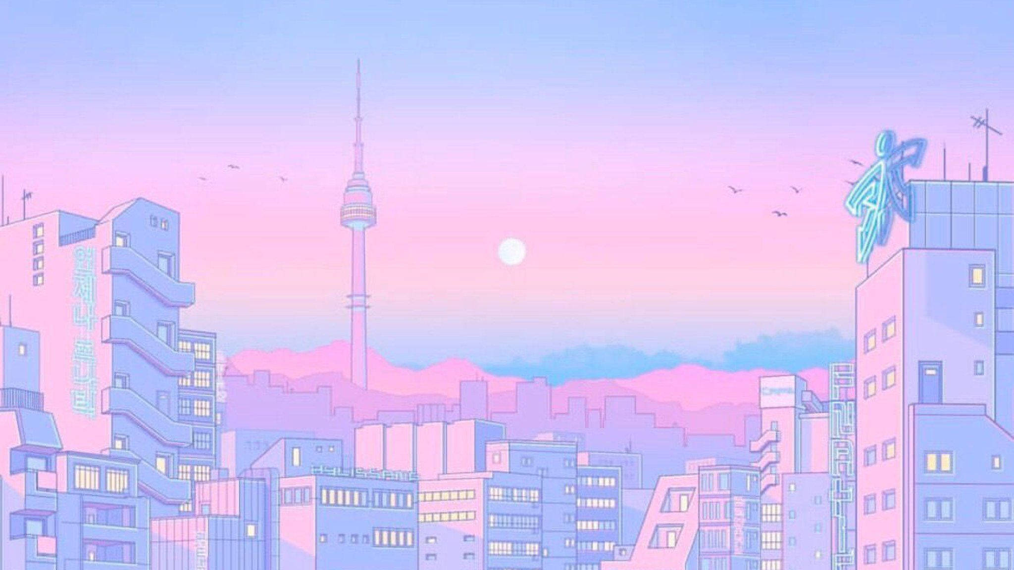 เส้นขอบฟ้าสีชมพูสไตล์พาสเทล Tumblr สำหรับแล็ปท็อป วอลเปเปอร์