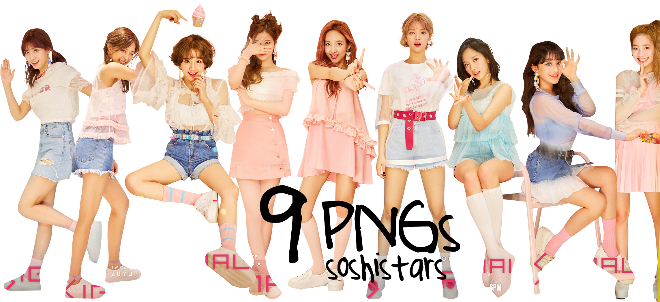 สมาชิก Twice ในชุดพาสเทล วอลเปเปอร์
