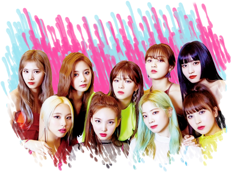 สมาชิกวง Twice บนพื้นหลังสีสันสดใส วอลเปเปอร์