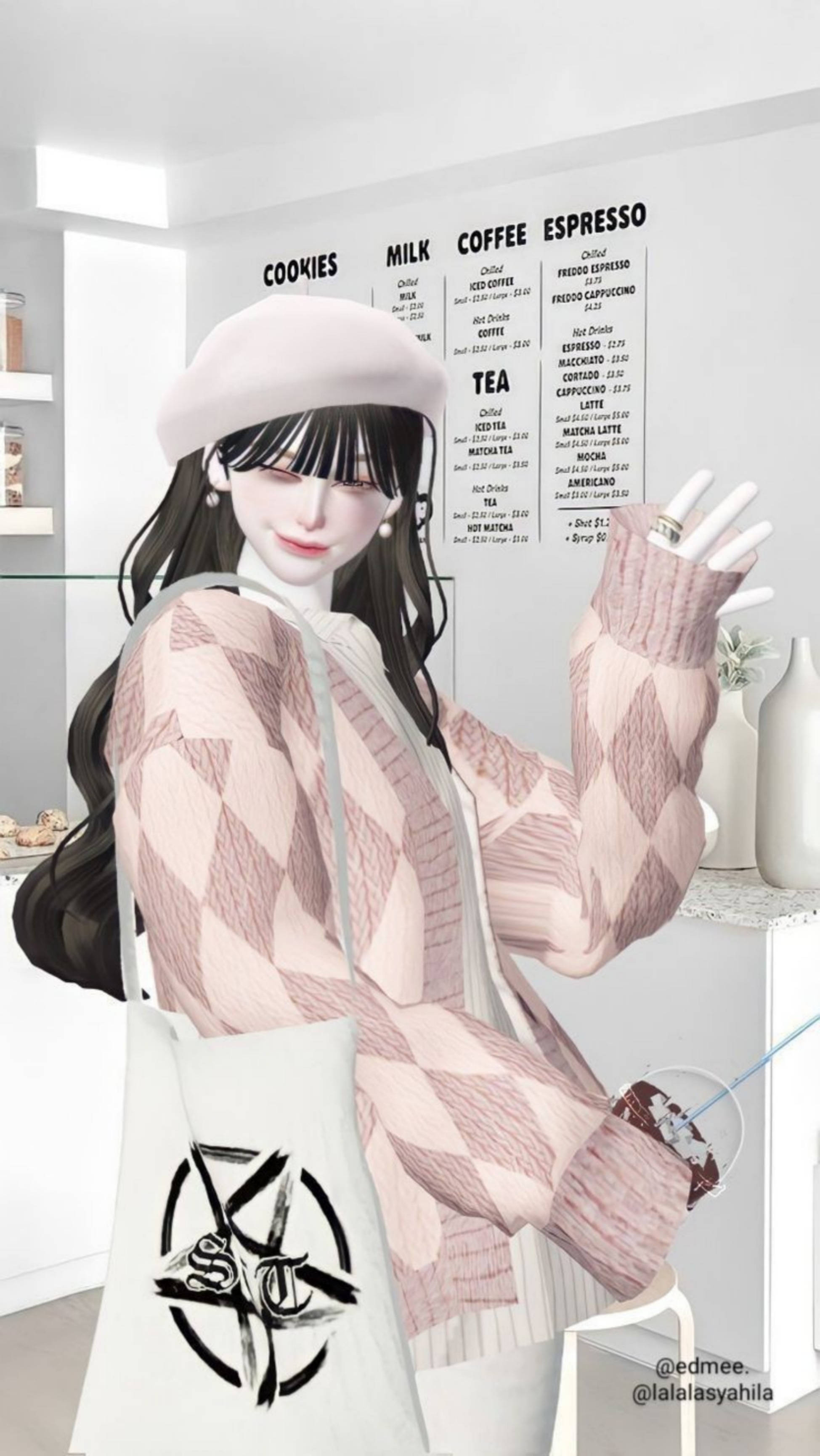 สาวนักดื่มกาแฟสไตล์ Ulzzang Zepeto วอลเปเปอร์