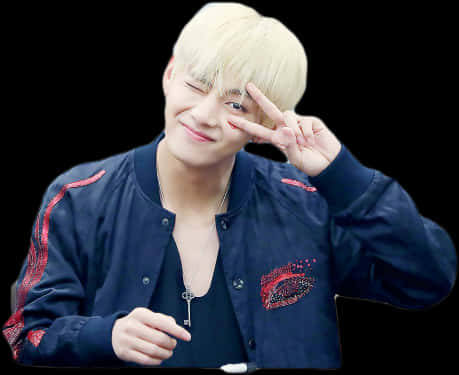 ท่าขยิบตาและชูสองนิ้วของแทฮยung วอลเปเปอร์