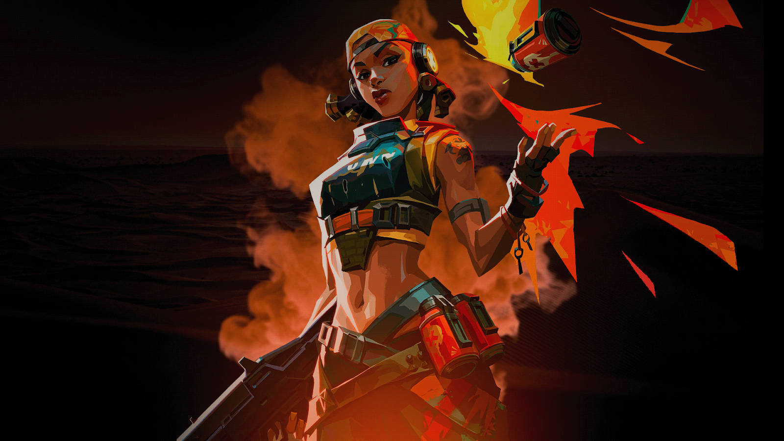 Valorant คอมพิวเตอร์ Raze ควัน พื้นหลังสีดำ วอลเปเปอร์