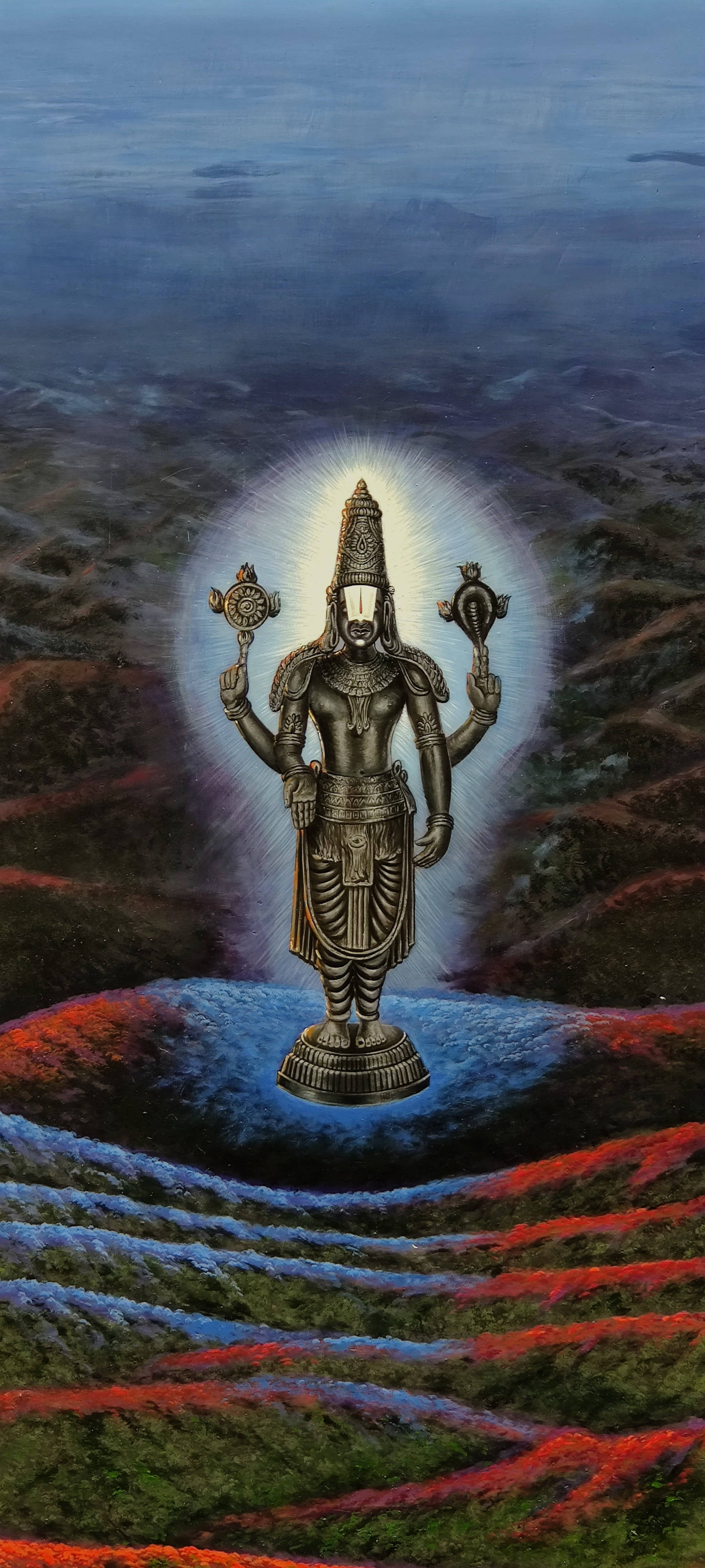 รูปปั้นเทพ Venkateswara Swamy โลหะสีดำ วอลเปเปอร์