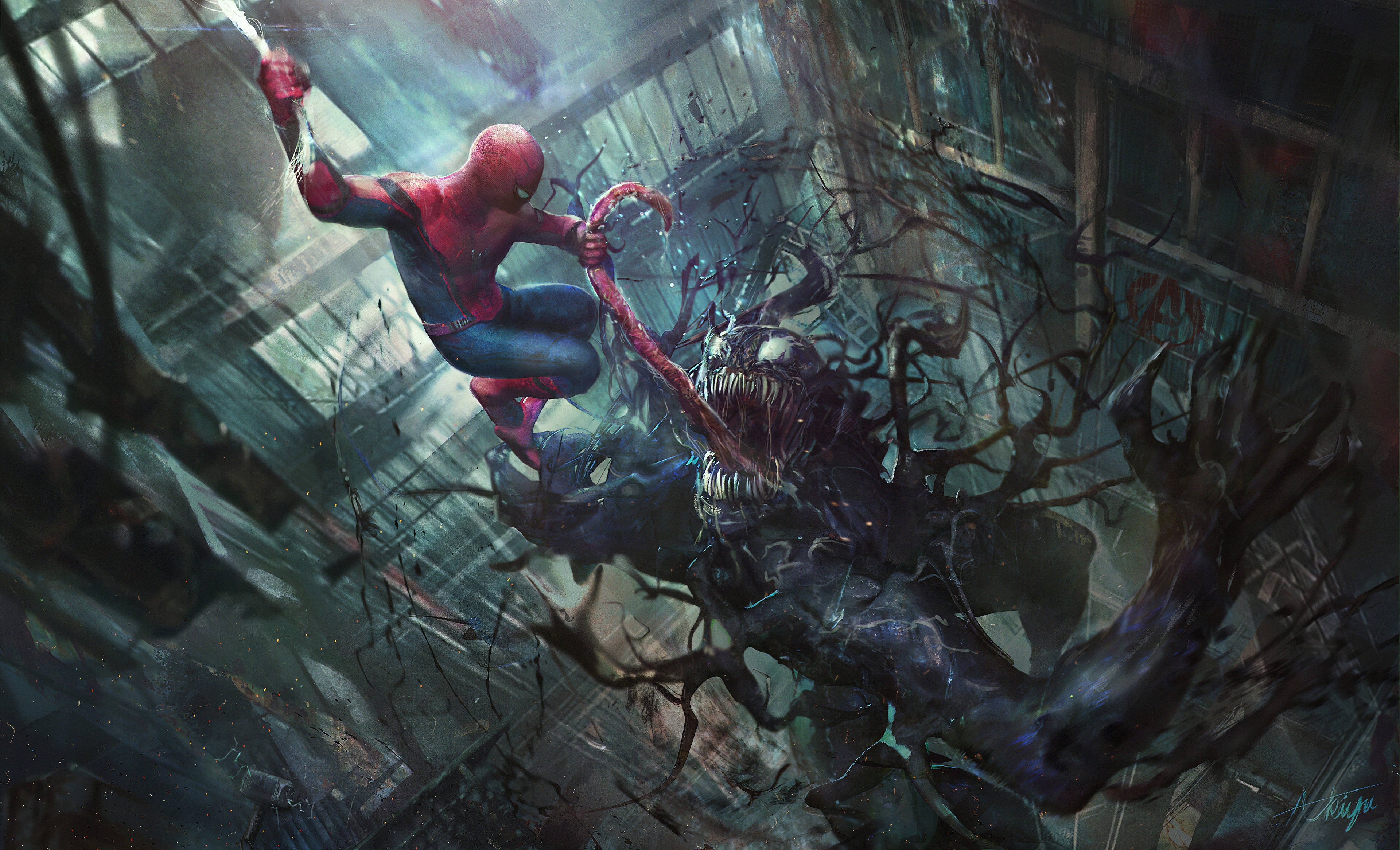 Venom ถูกลากด้วยลิ้น 4K ความละเอียดสูง วอลเปเปอร์