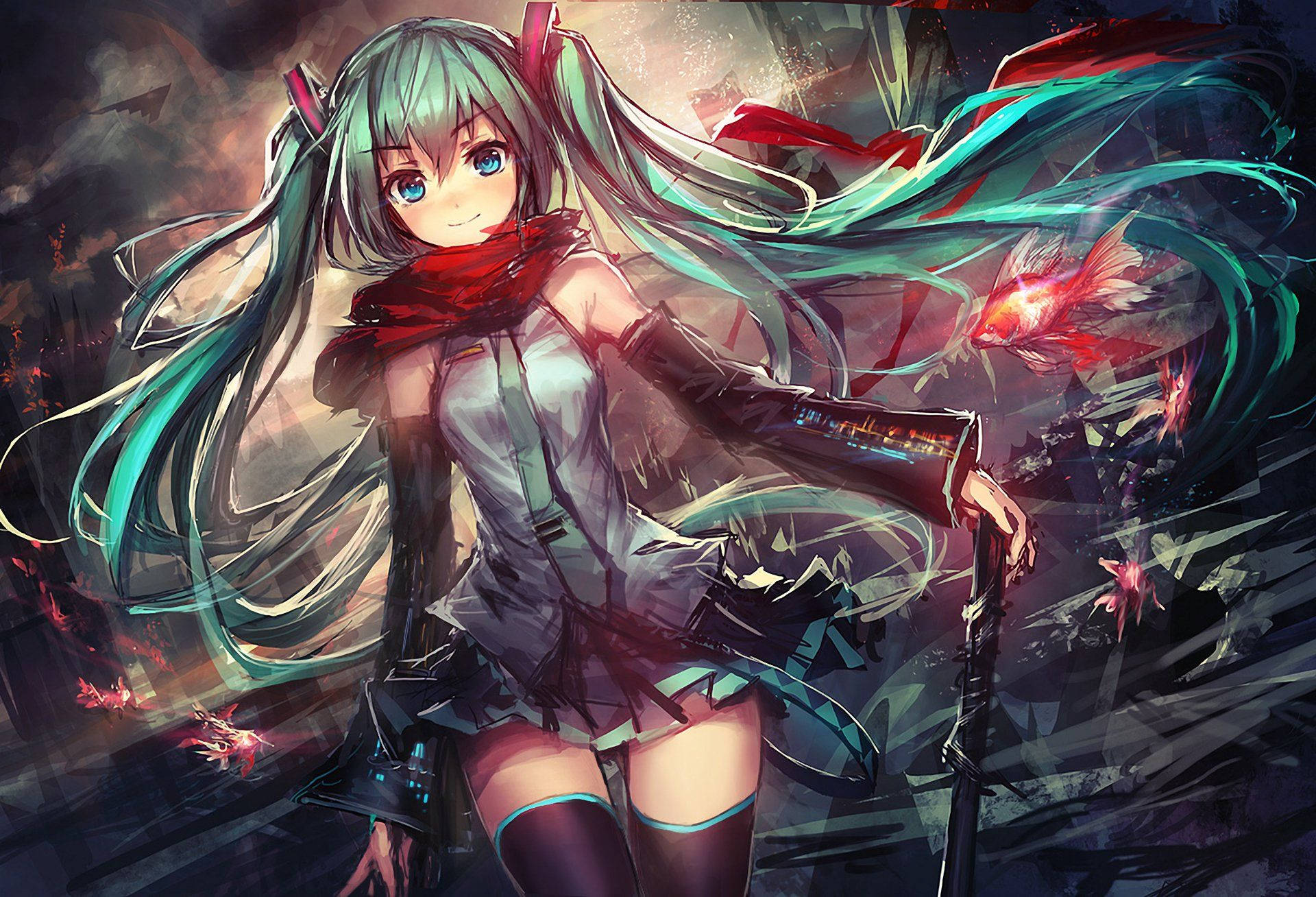 สาวอนิเมะ Vocaloid Hatsune Miku วอลเปเปอร์