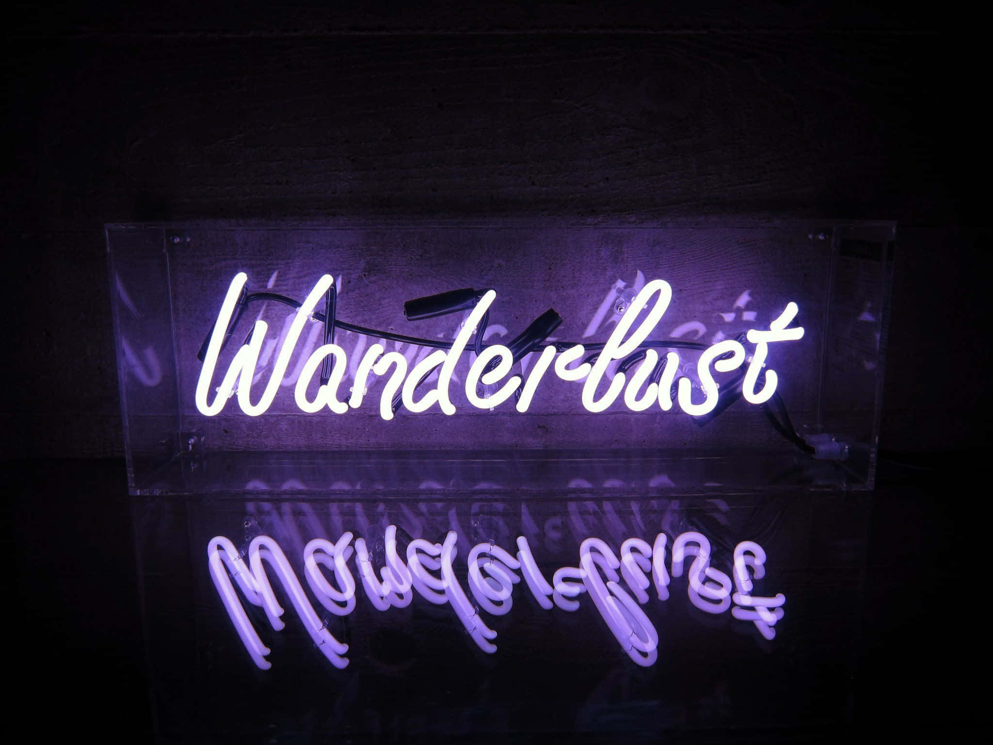 นีออนคำคมสีม่วง Wanderlust วอลเปเปอร์