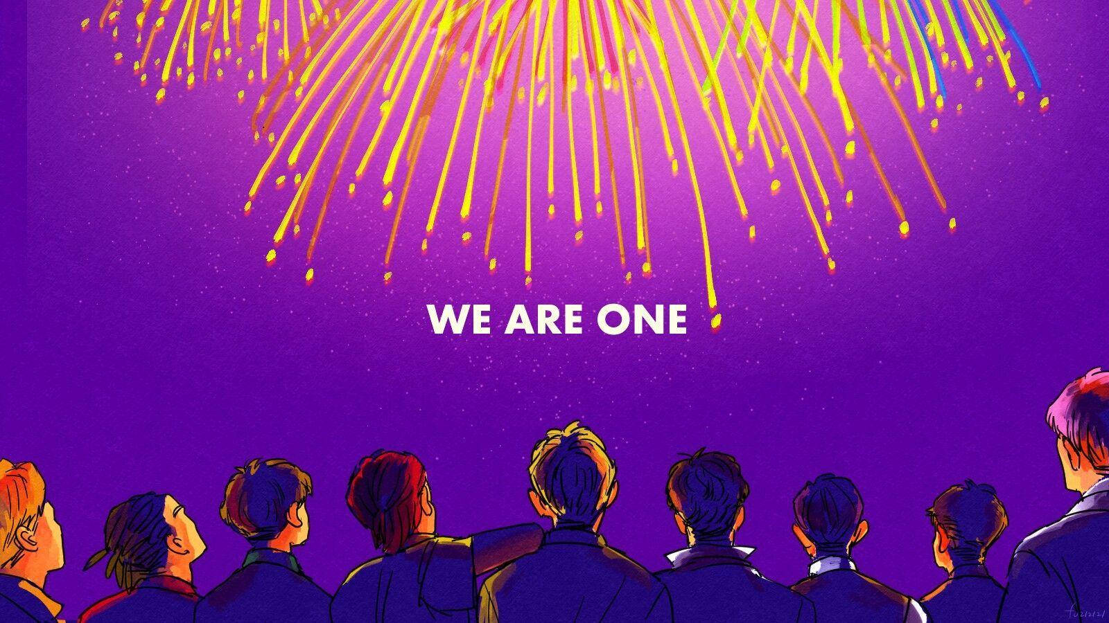ดอกไม้ไฟสีม่วงพาสเทล We Are One วอลเปเปอร์