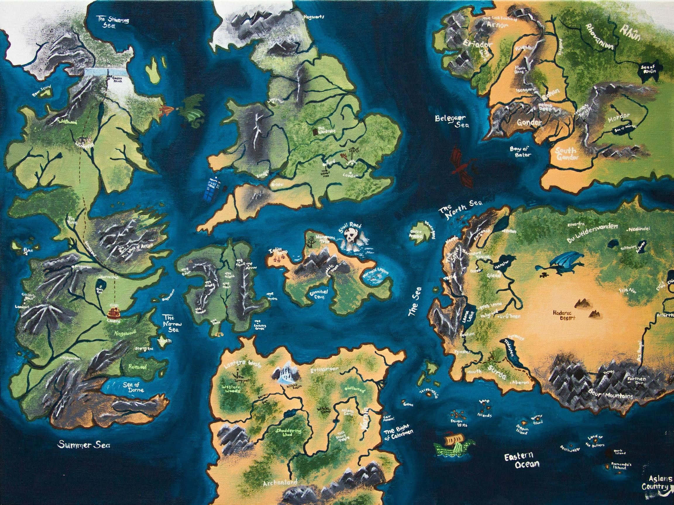 แผนที่เกมบัลลังก์เลือด Westeros Essos วอลเปเปอร์