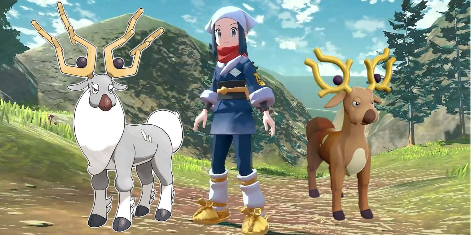 Wyrdeer และ Stantler พร้อมผู้เล่น วอลเปเปอร์