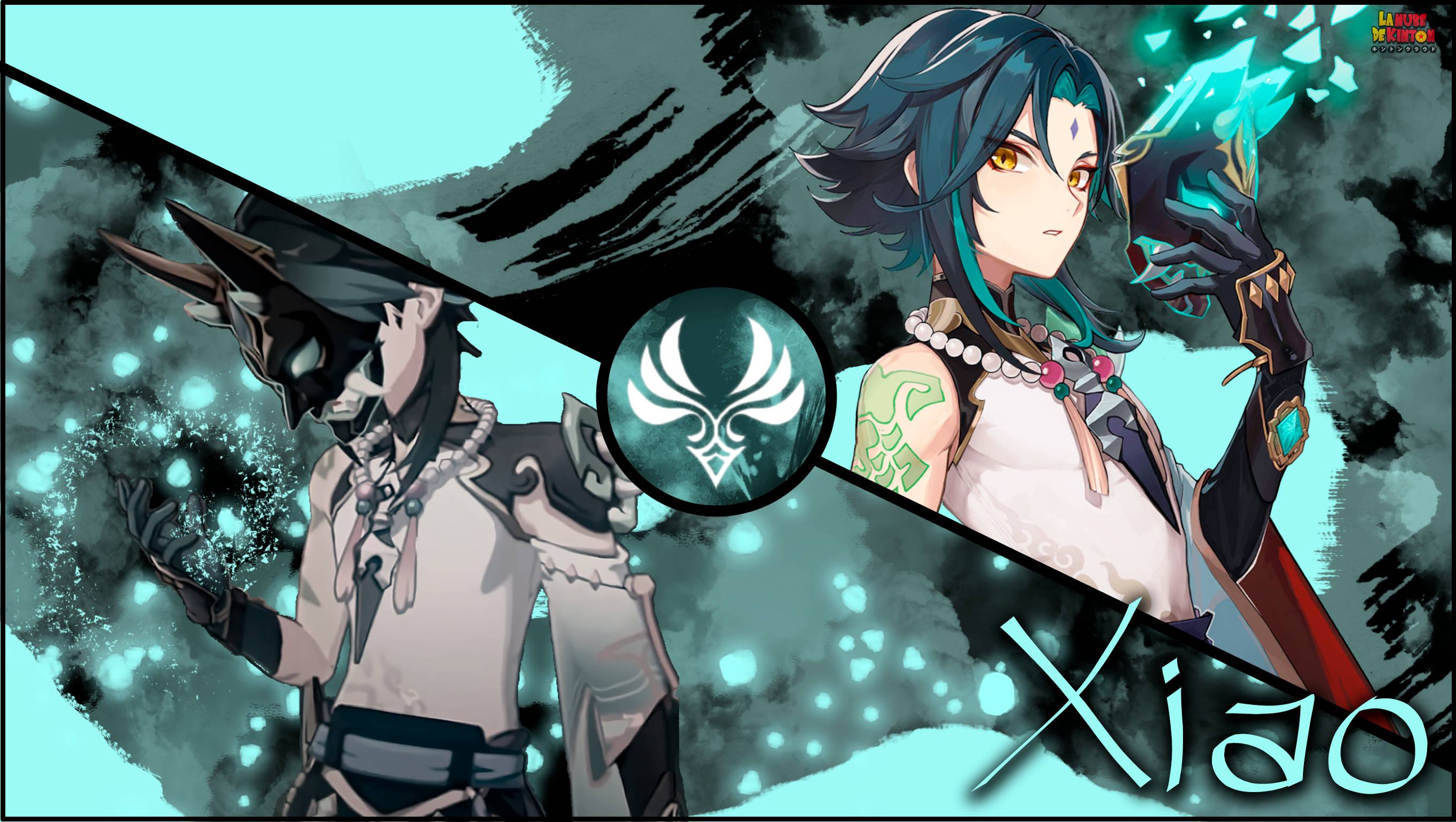 Xiao แห่ง Genshin Impact คอลลาจ วอลเปเปอร์