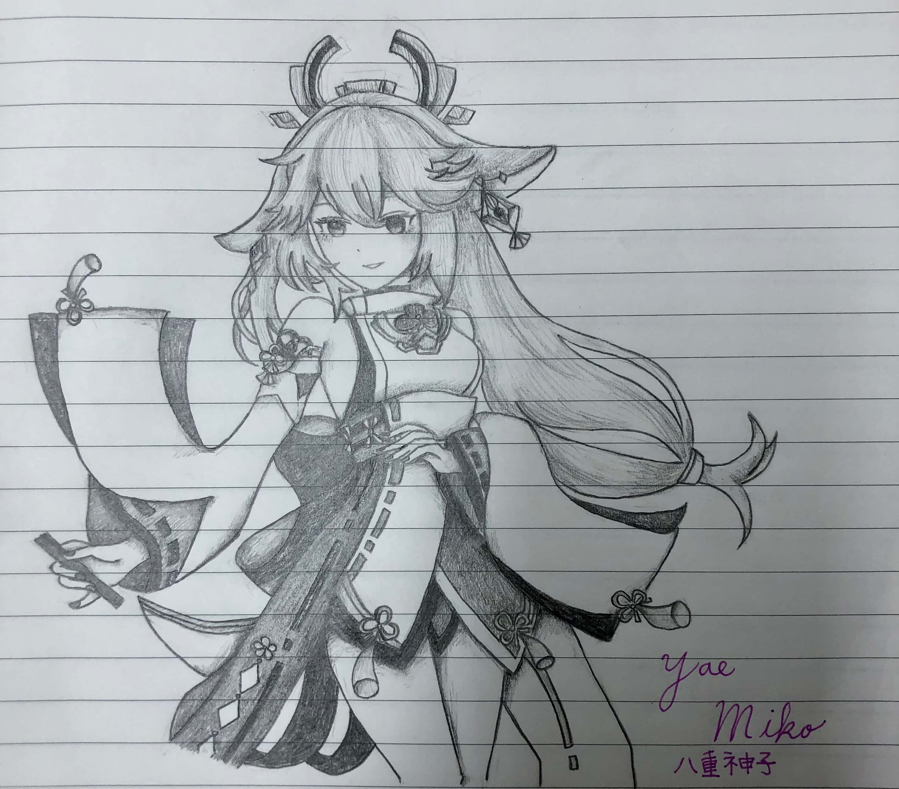 ภาพวาดลายเส้น Yae Miko วอลเปเปอร์