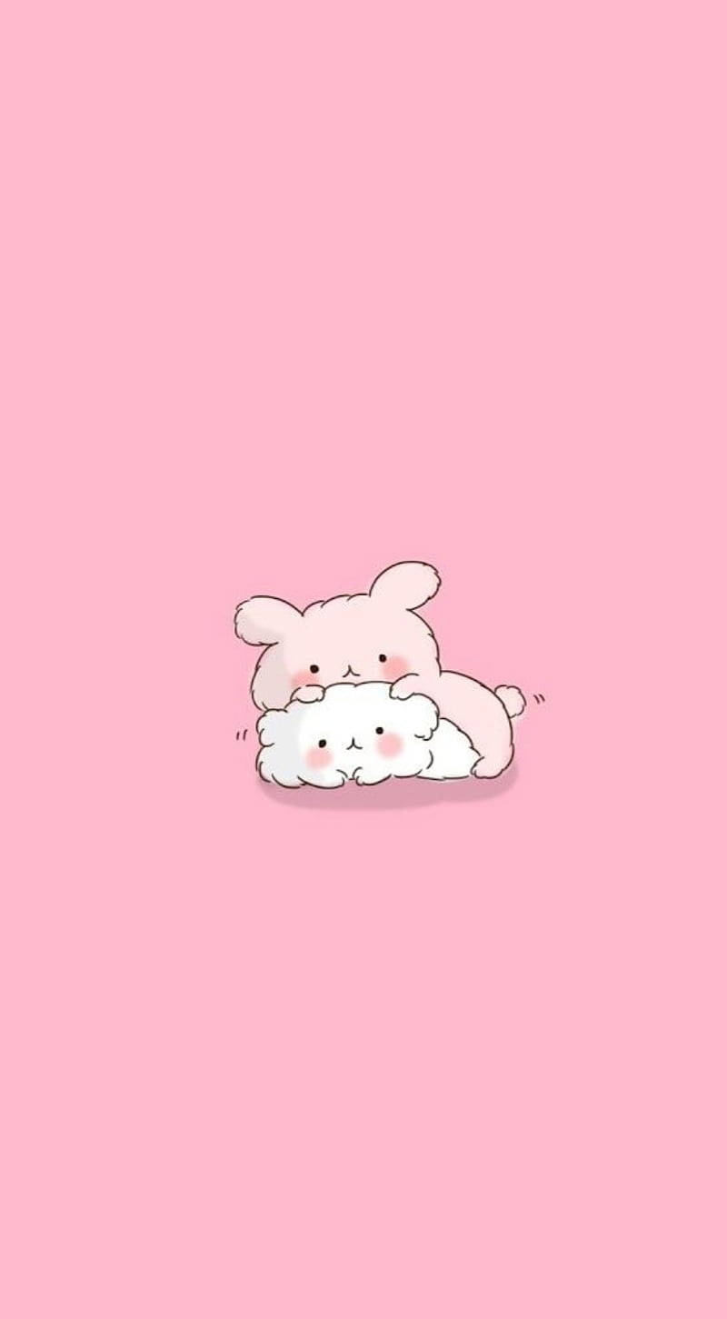 กระต่ายและแมวสีชมพูน่ารักสไตล์คาวาอี วอลเปเปอร์