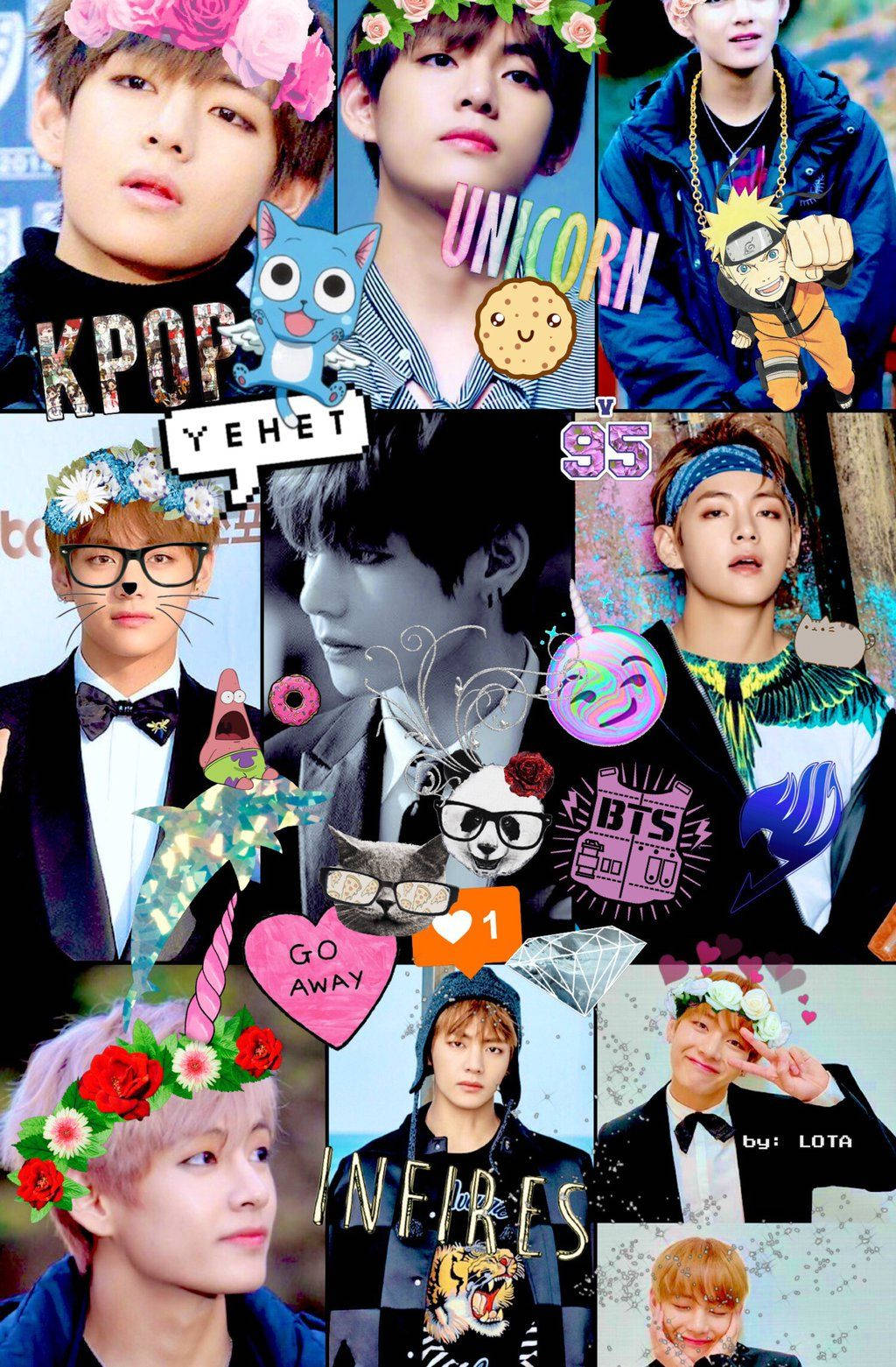 สมาชิกบอยแบนด์ BTS V, จองกุก, จีมิน, ชูก้า, จิน, อาร์เอ็ม และเจโฮป พร้อมสติกเกอร์น่ารัก — Bts วอลเปเปอร์