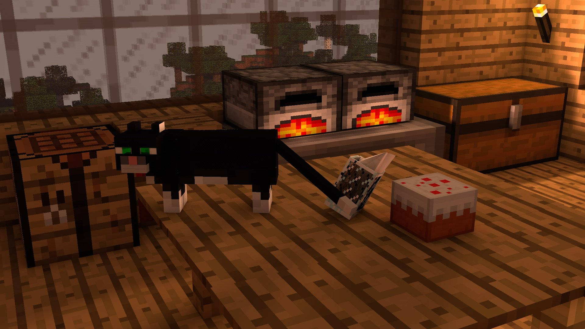 กล่องแมวดำสไตล์ Minecraft วอลเปเปอร์
