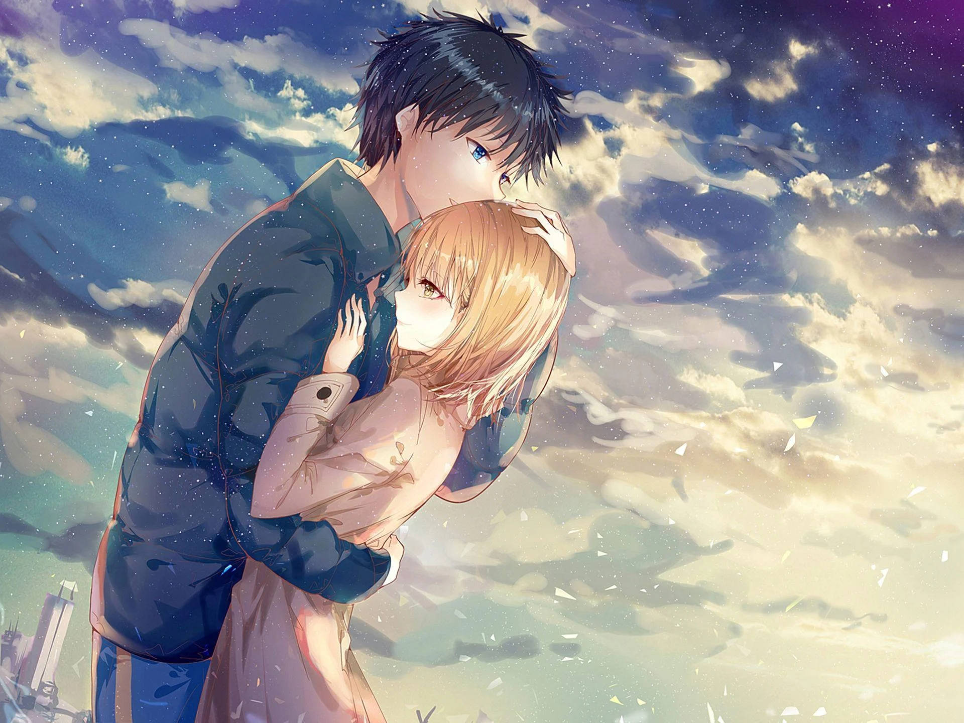 กอดของคู่รักอนิเมะ วอลเปเปอร์