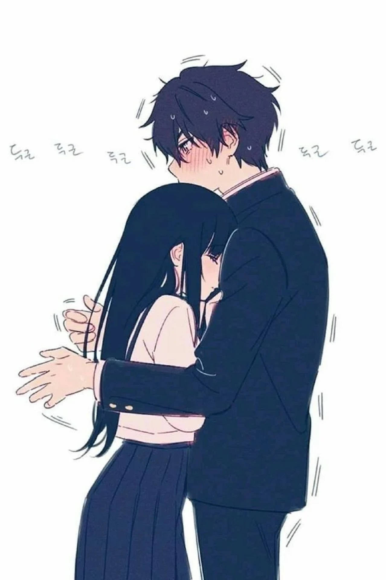 กอดในสไตล์อนิเมะบนพื้นขาว วอลเปเปอร์