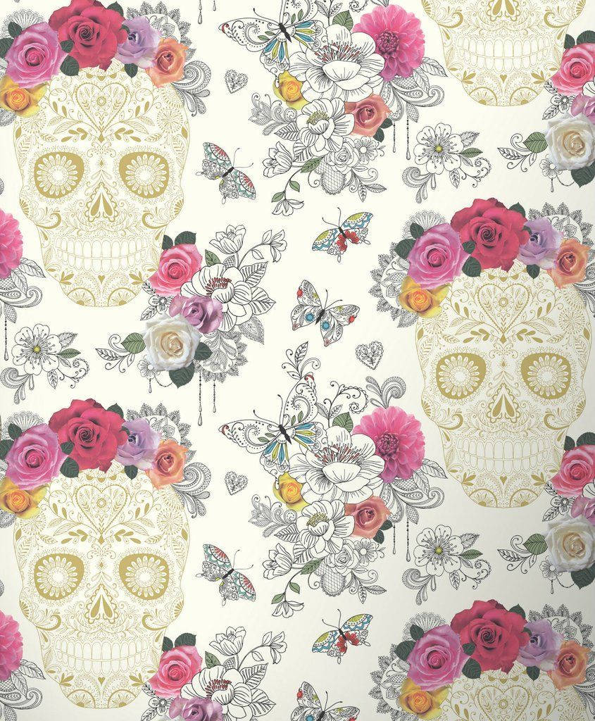 กะโหลกน้ำตาลหรูหราบนพื้นขาว วอลเปเปอร์