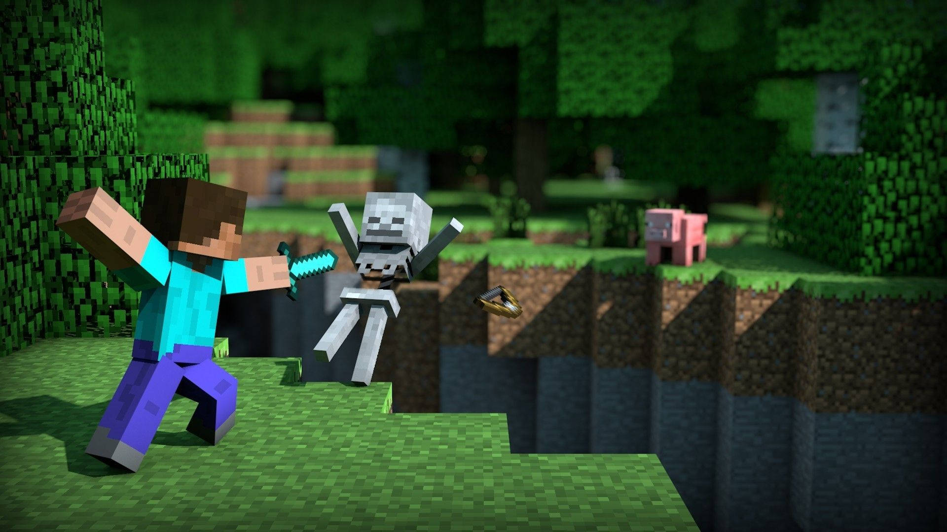 วอลเปเปอร์ Minecraft สตีฟต่อสู้ด้วยดาบ — มายคราฟ วอลเปเปอร์
