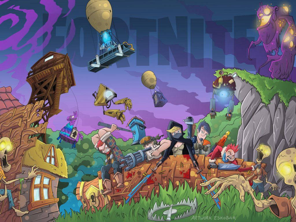 แฟนอาร์ตเคลื่อนไหวที่น่ารักและมีสีสันของ Fortnite ในเวลากลางคืน วอลเปเปอร์ HD — ฟอร์ทไนท์ วอลเปเปอร์