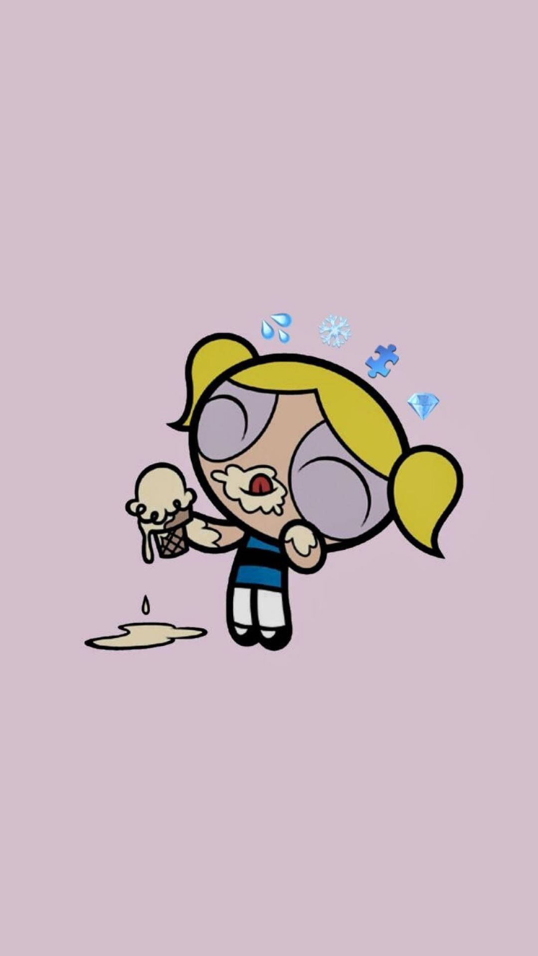 การ์ตูนน่ารักสไตล์อาร์ตของพาวเวอร์พัฟเกิร์ล บับเบิ้ลส์ วอลเปเปอร์