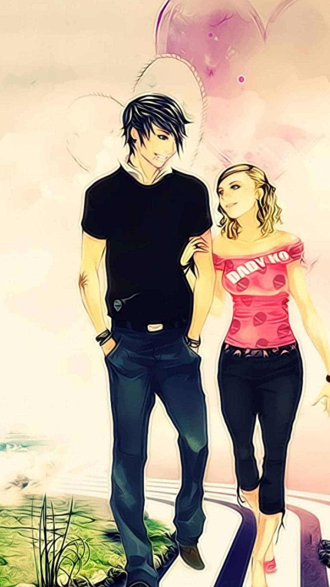 การ์ตูนรักเดินบนถนน วอลเปเปอร์