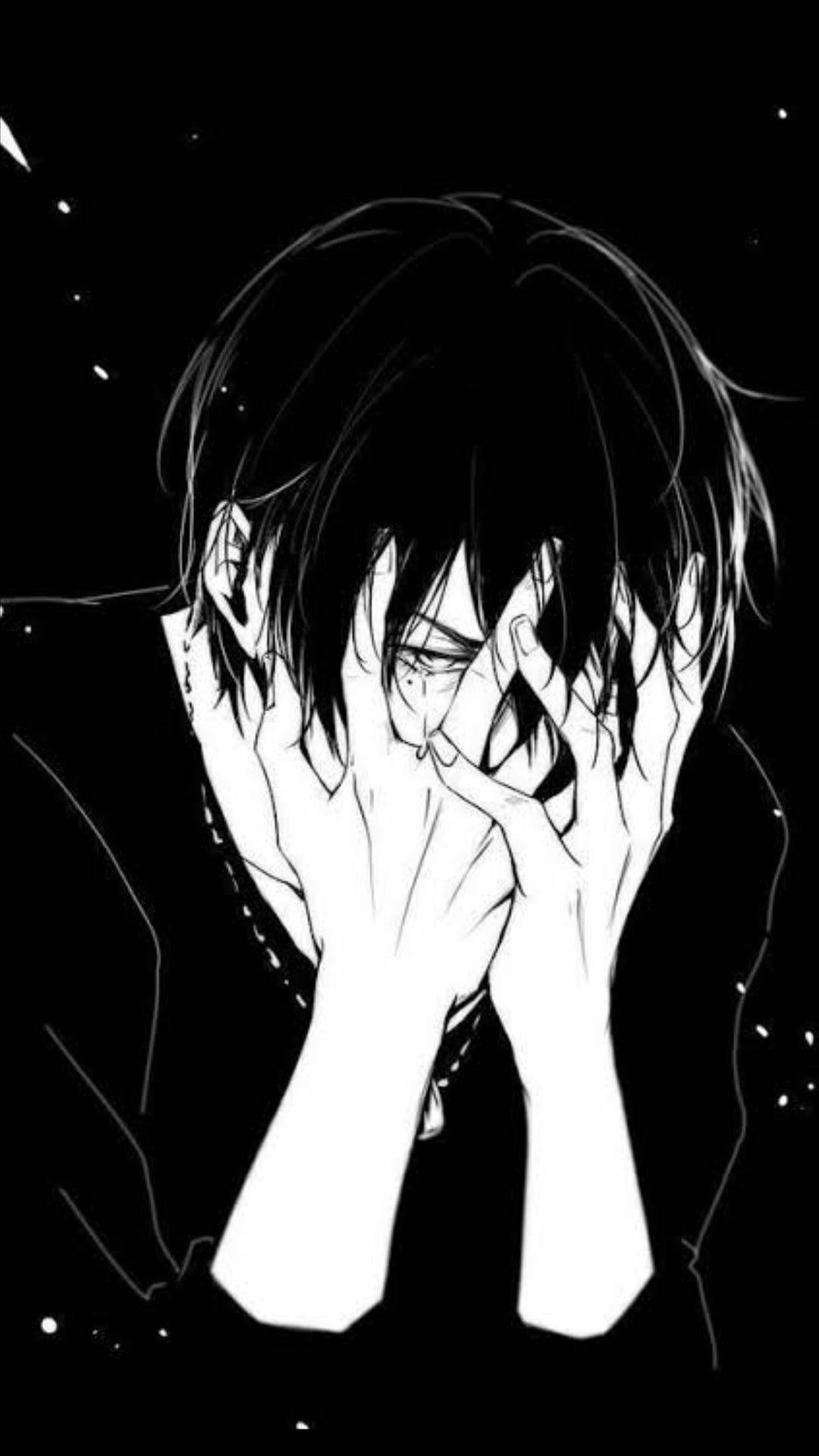 การ์ตูนเด็กผู้ชายโกรธและเศร้าสีขาวดำ วอลเปเปอร์
