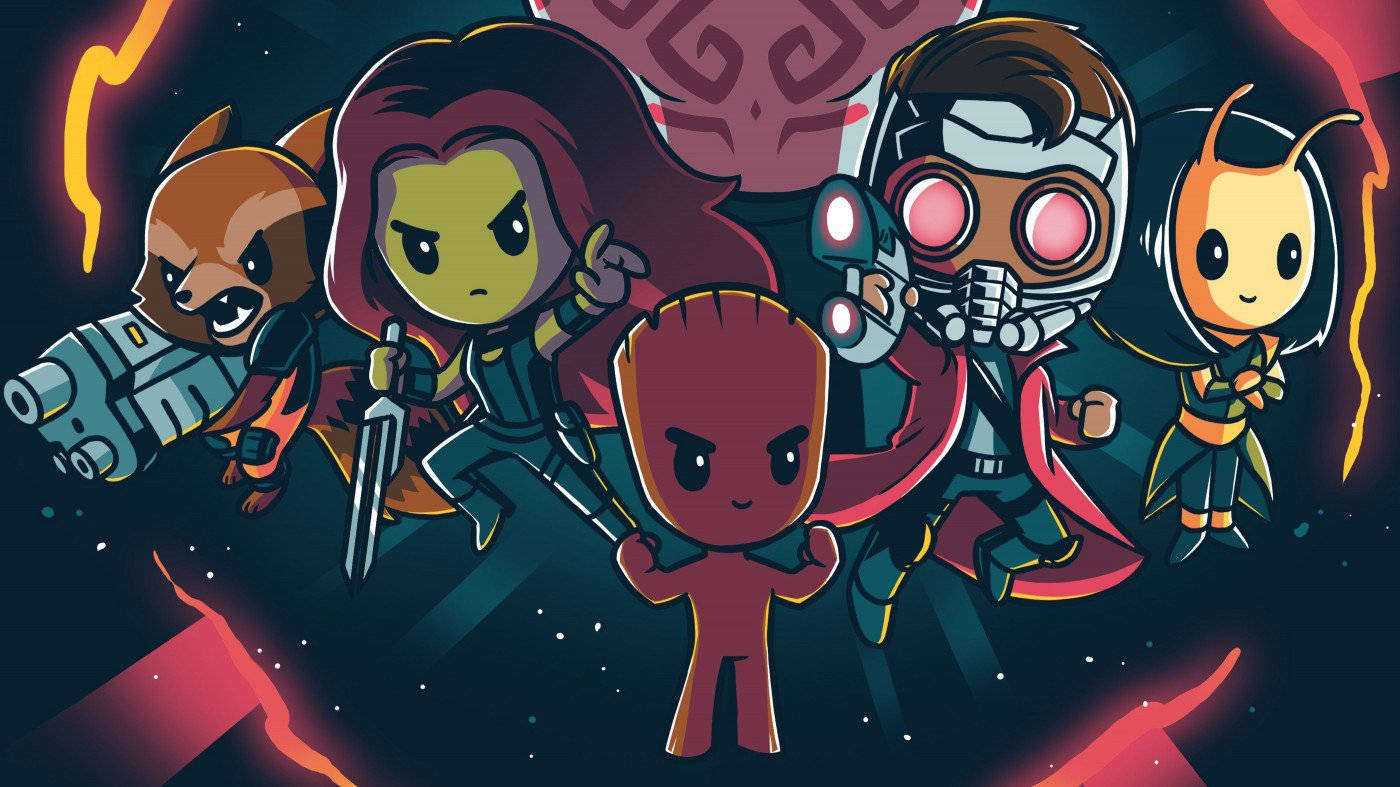 การ์ตูนแฟนอาร์ตน่ารักสไตล์ 4K ของ Guardians of the Galaxy วอลเปเปอร์