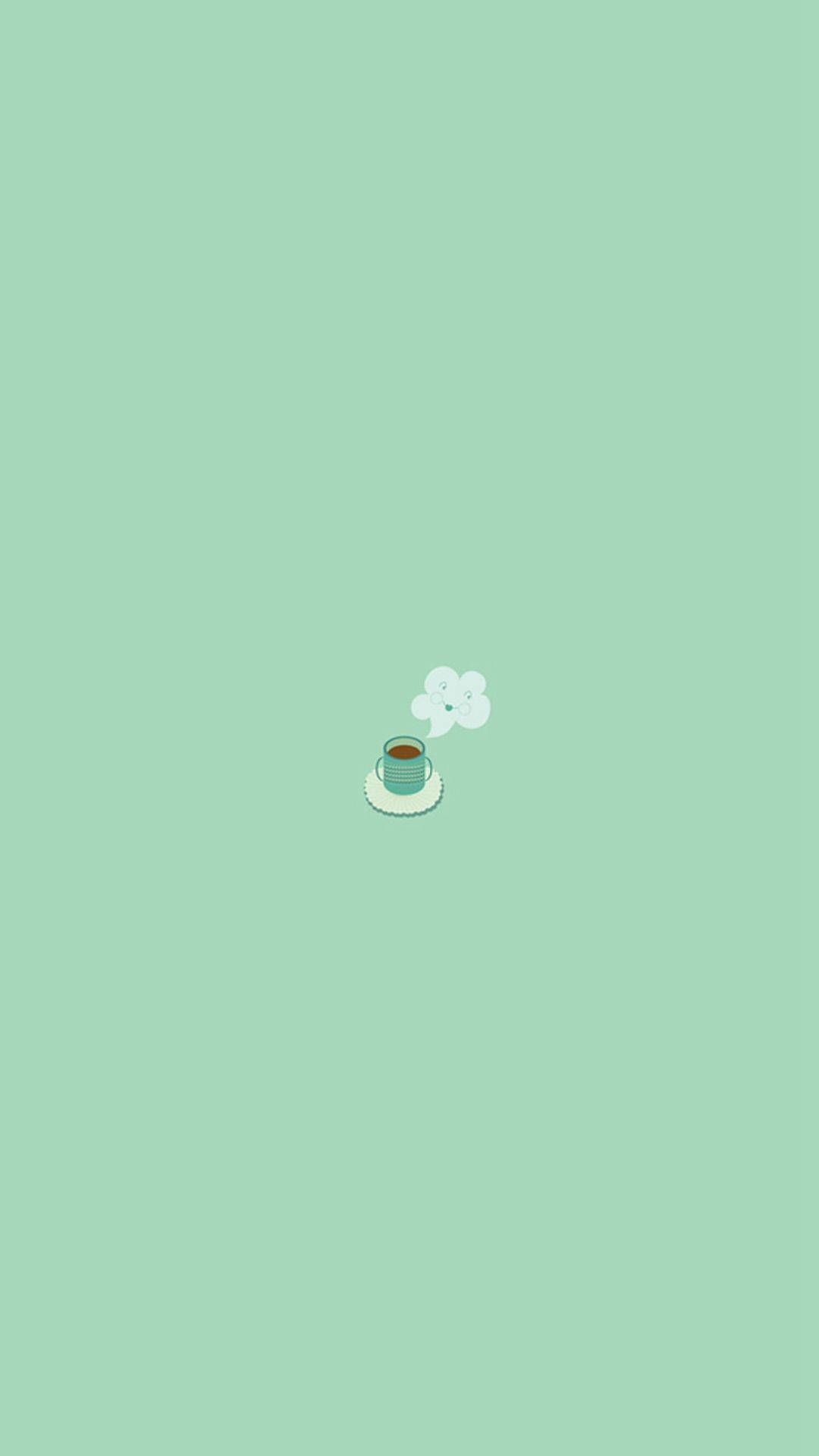 กาแฟน่ารัก พื้นฐานสีเขียวพาสเทล วอลเปเปอร์