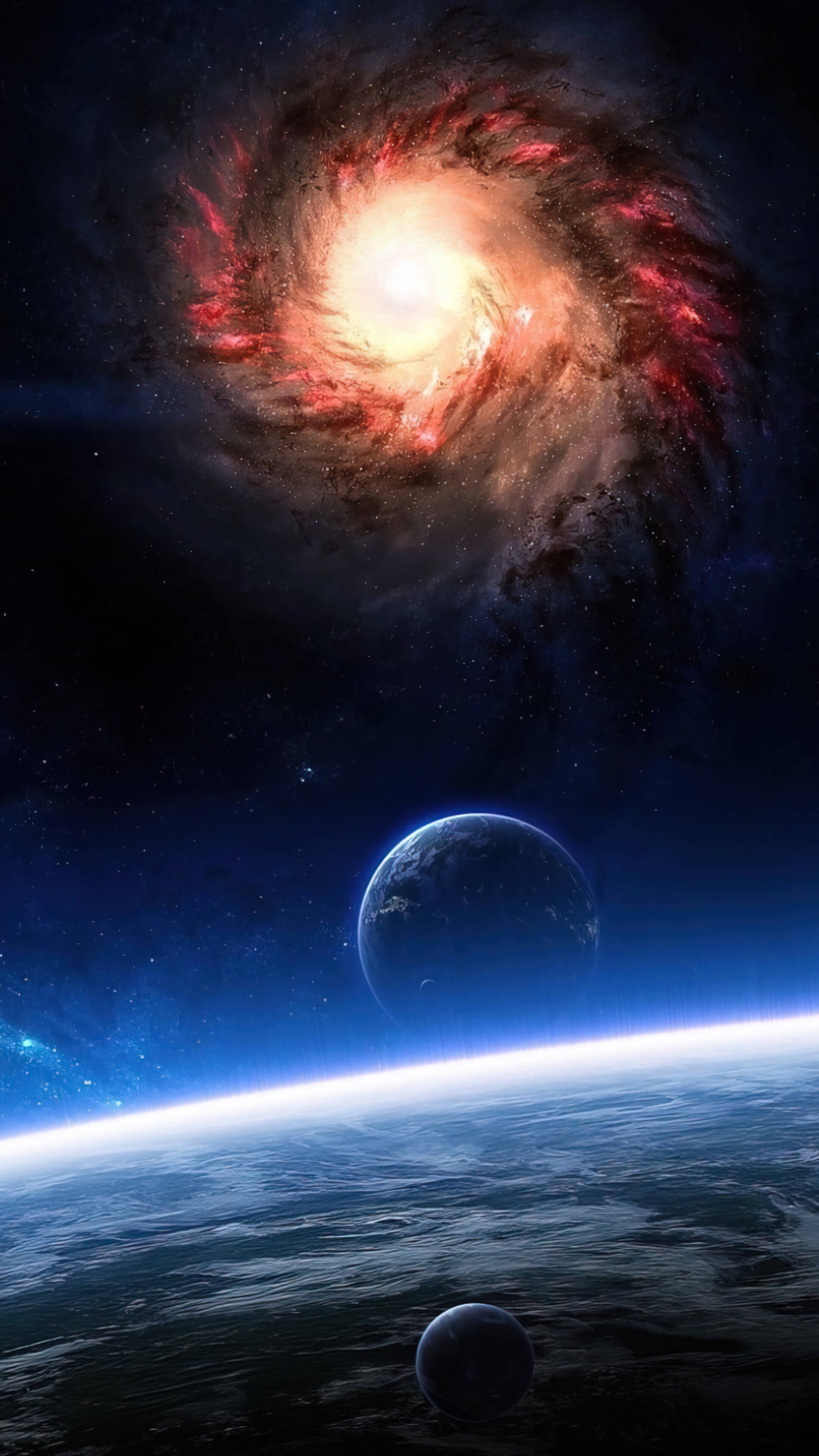 กาแล็กซีมองเห็นดาวเคราะห์ในอวกาศ 4K สำหรับโทรศัพท์ วอลเปเปอร์