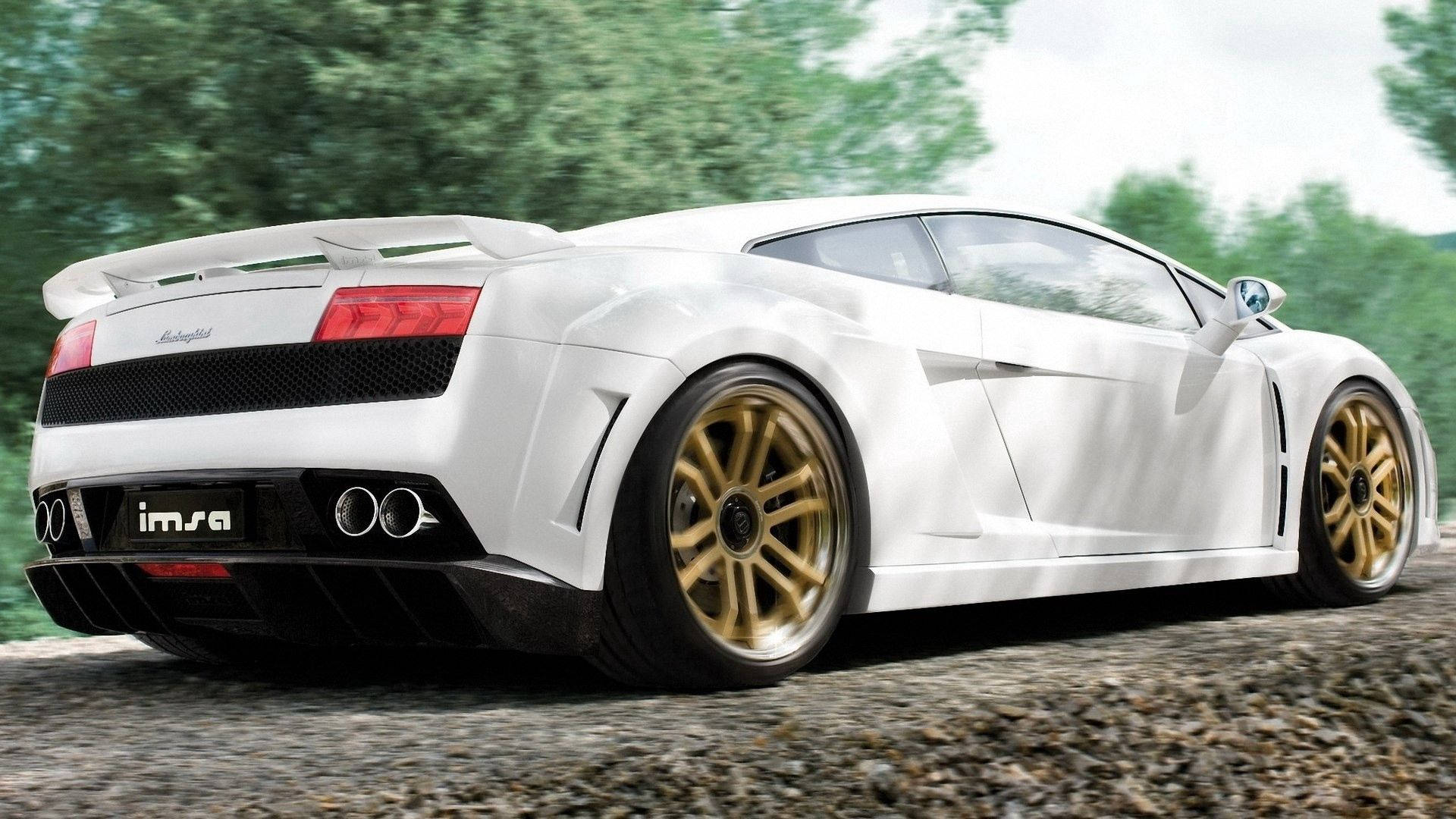 วอลเปเปอร์ลัมโบร์กีนีสีขาวบนถนนพร้อมต้นไม้ — Lamborghini วอลเปเปอร์