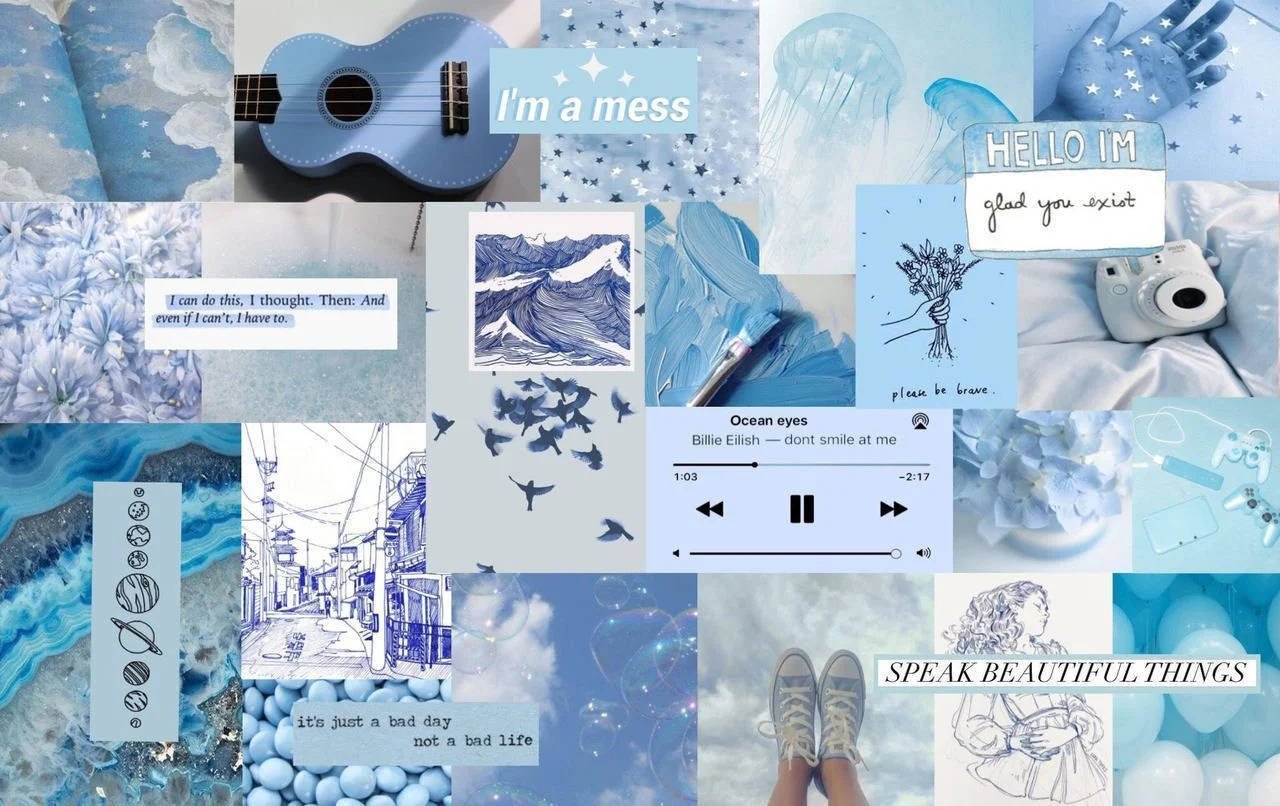 คอลลาจน่ารักสไตล์พาสเทลสีฟ้าสวย — สุนทรียภาพศิลปะ GIF วอลเปเปอร์