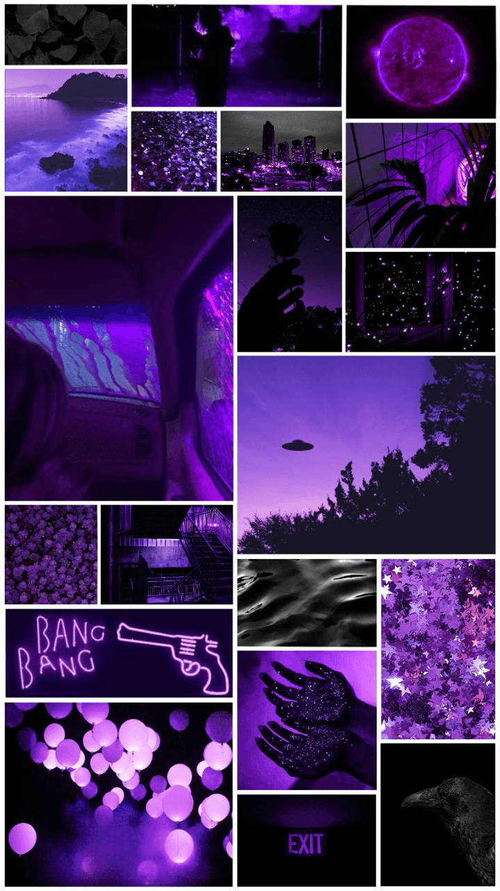 คอลลาจสวยงามบรรยากาศสีม่วงและดำ