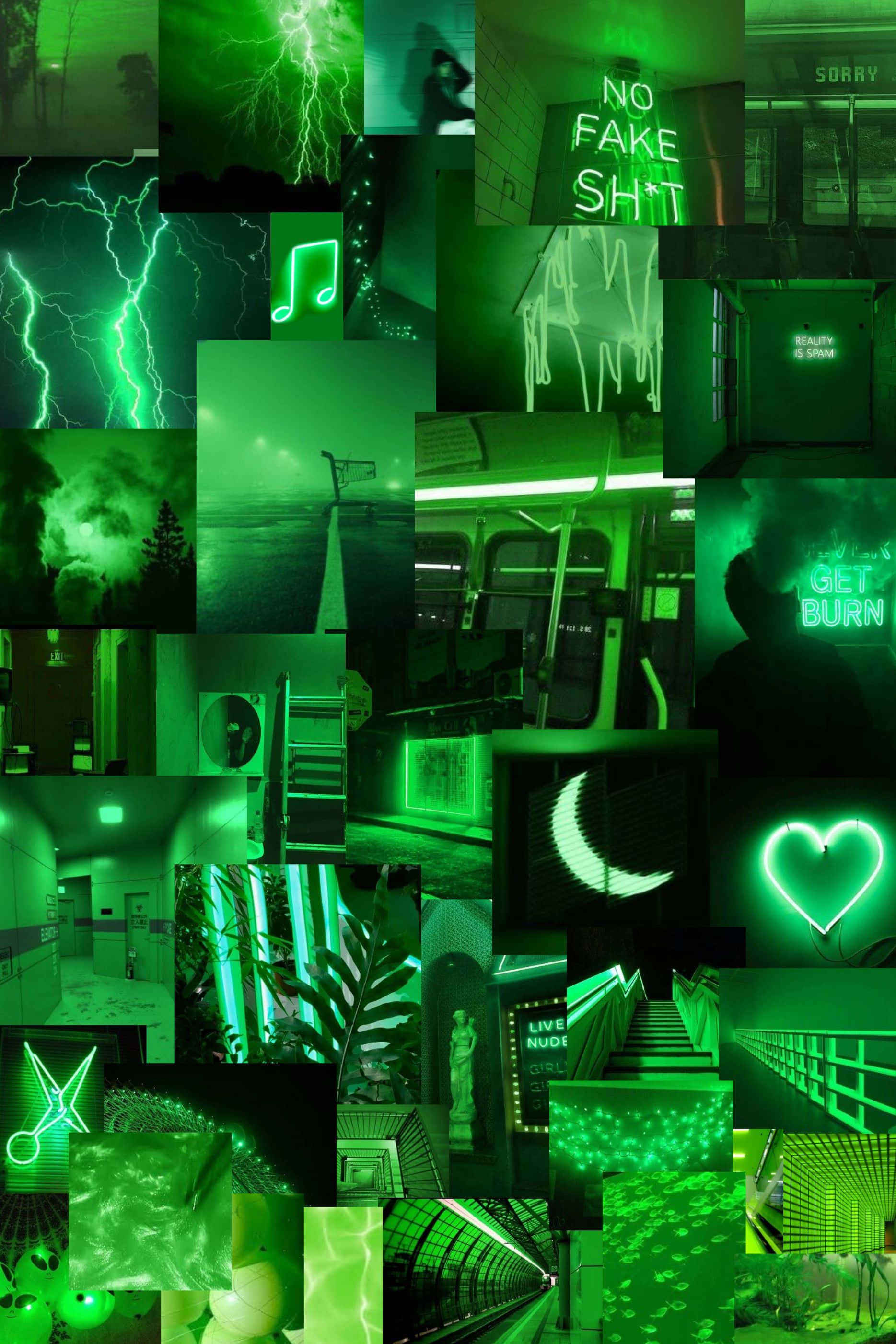คอลลาจสไตล์ Tumblr สีเขียวมะนาว วอลเปเปอร์