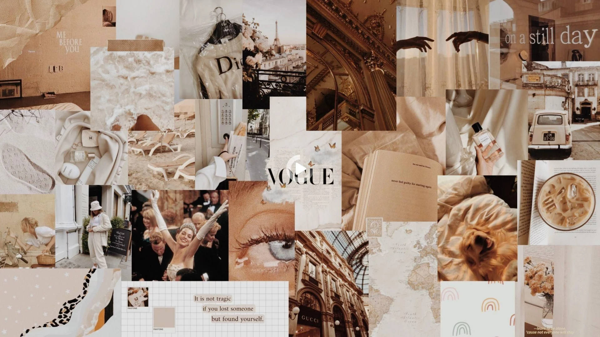 คอลลาจสไตล์อีสเทติกสีเบจ Dior, Gucci, Vogue — สีเบจ สุนทรียภาพ GIF วอลเปเปอร์