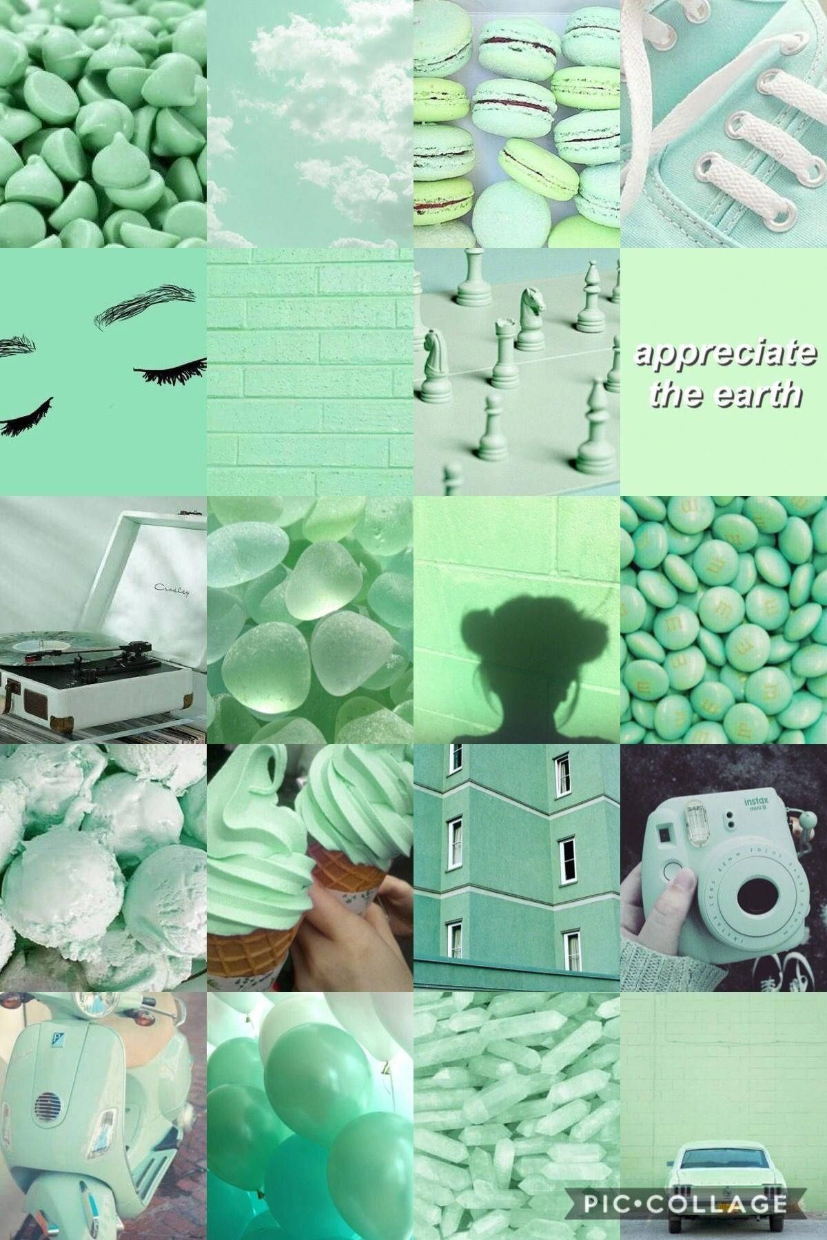 คอลลาจแนวเทรนดี้สีเขียวอ่อน วอลเปเปอร์