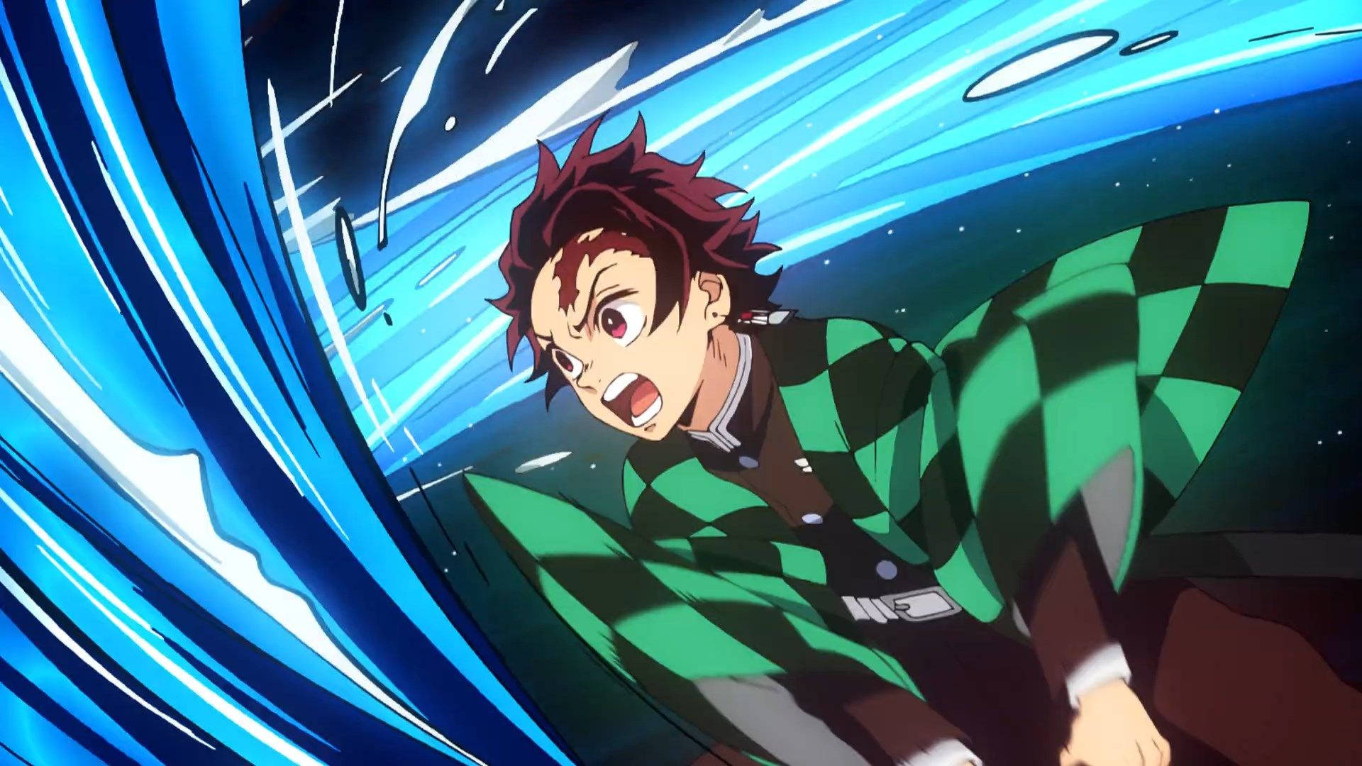 วอลเปเปอร์ Demon Slayer ของคามาโดะ ทันจิโร่กำลังใช้วิชาลมหายใจแห่งน้ำ — ดาบพิฆาตอสูร 4K GIF วอลเปเปอร์