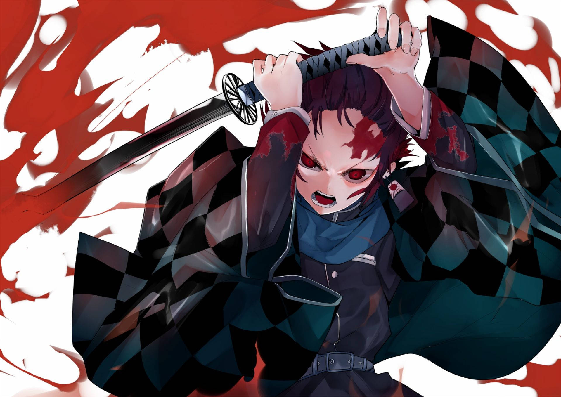 วอลเปเปอร์ Demon Slayer ของคามาโดะ ทันจิโร่ โจมตีด้วยดาบสีดำ — ดาบพิฆาตอสูร วอลเปเปอร์