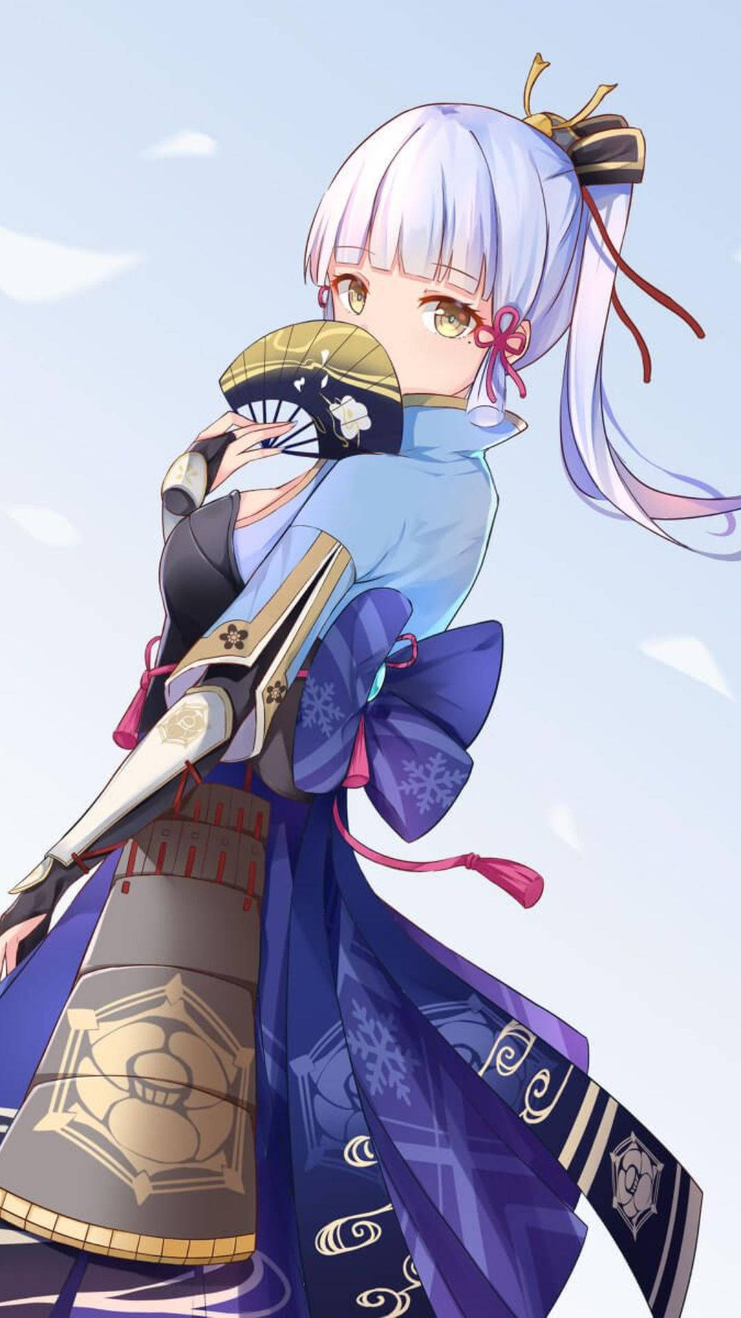 คามิซาโตะ อายากะ จากเกม Genshin Impact บนหน้าจอโทรศัพท์ วอลเปเปอร์