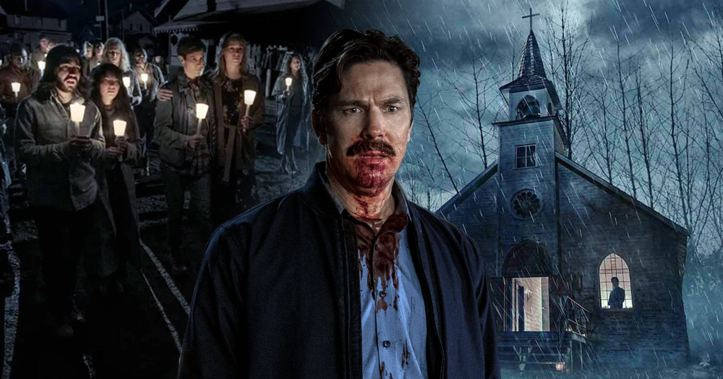 คำบรรยายภาพ: Michael Trucco ตัวละครหลักในซีรีส์ทีวี Midnight Mass วอลเปเปอร์