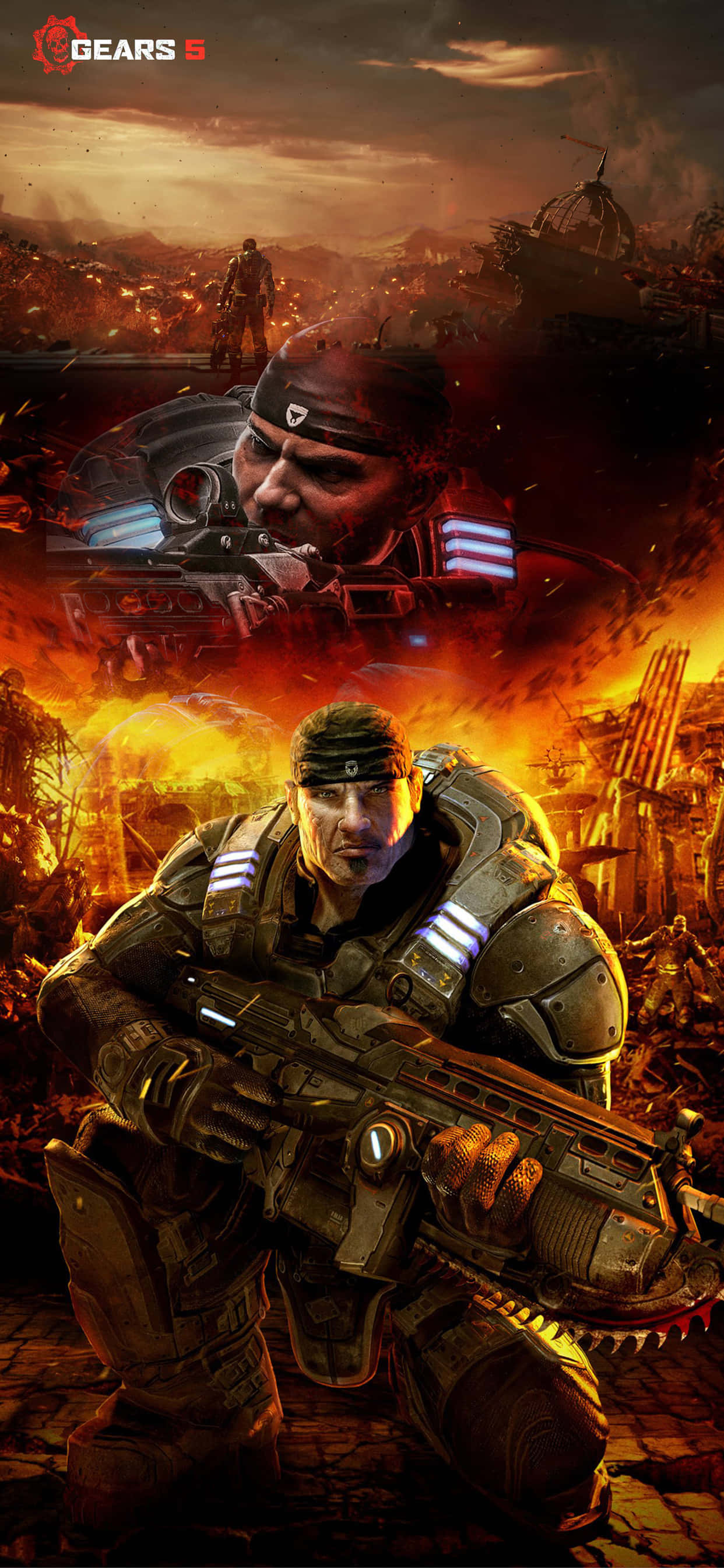คำบรรยาย: วอลเปเปอร์เกม Gears of War 5 สุดคึกคักสำหรับ iPhone XS Max วอลเปเปอร์