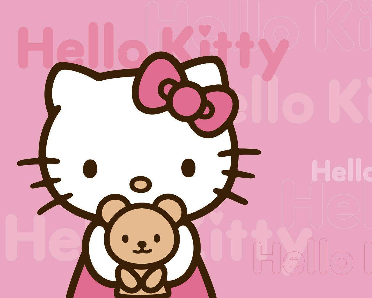 คิตตี้สีชมพูกับตุ๊กตาหมี — 산리오 GIF วอลเปเปอร์