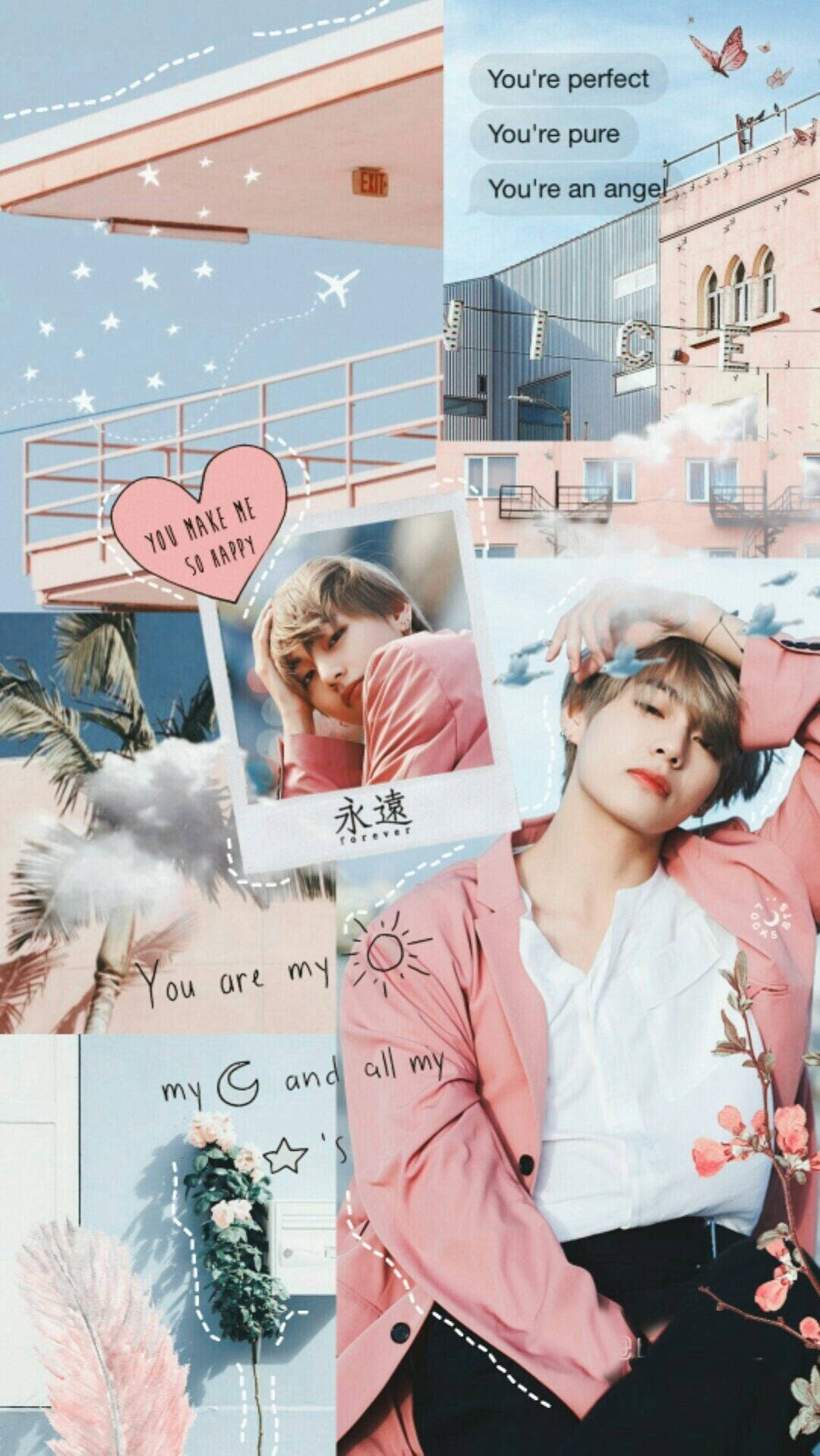 คิวมินิคิมแทฮยองสไตล์เกาหลีพาสเทล วอลเปเปอร์