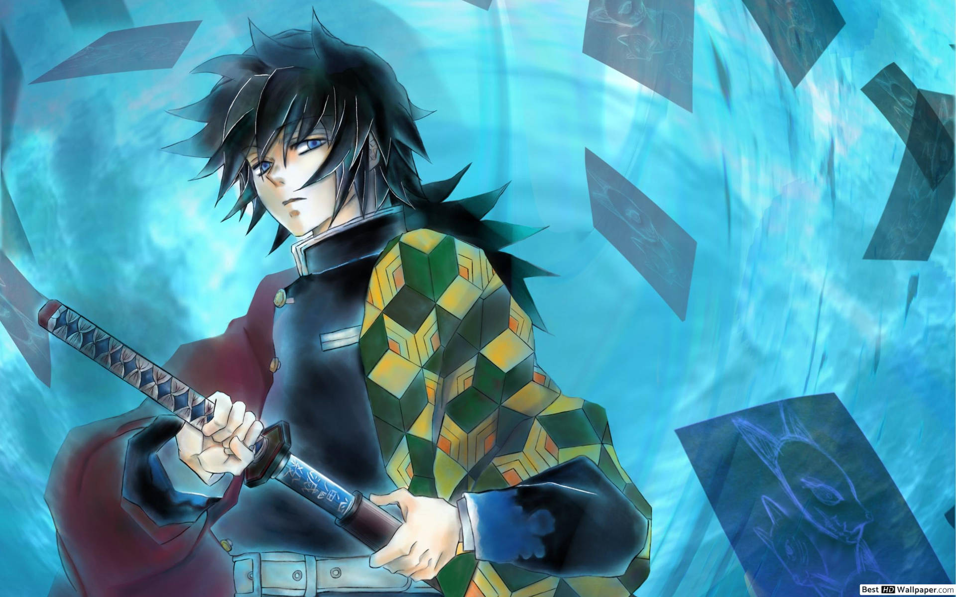วอลเปเปอร์ Demon Slayer ของวอเตอร์ฮาชิระ กิยู โทมิโอกะ กำลังชักดาบ — ดาบพิฆาตอสูร วอลเปเปอร์