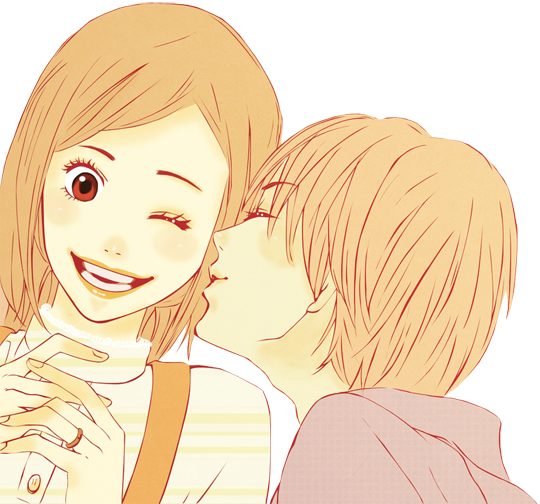 คู่รักการ์ตูนจูบแก้ม วอลเปเปอร์