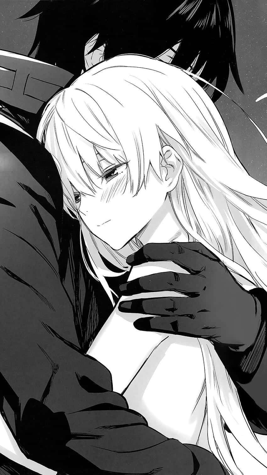 คู่รักการ์ตูนญี่ปุ่นกอดกันแบบขาวดำ วอลเปเปอร์