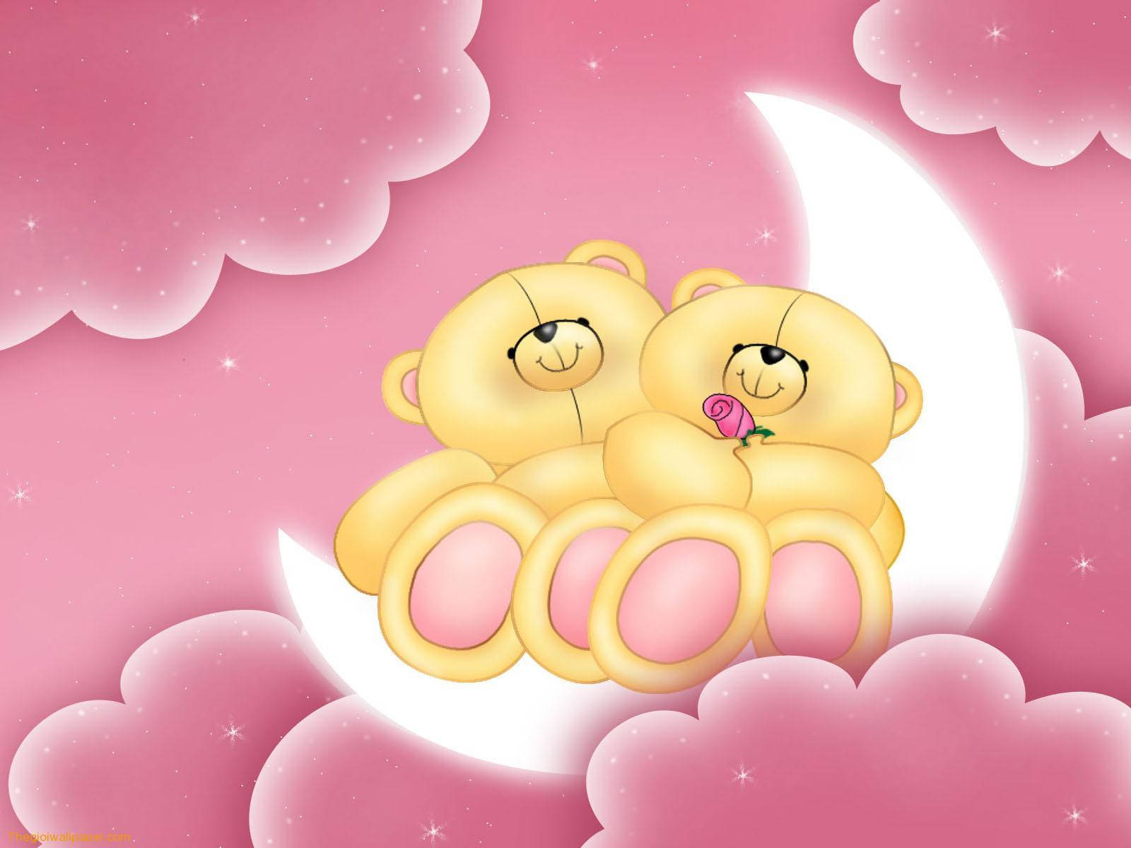 คู่หมีรักบนพระจันทร์เสี้ยวน่ารัก วอลเปเปอร์